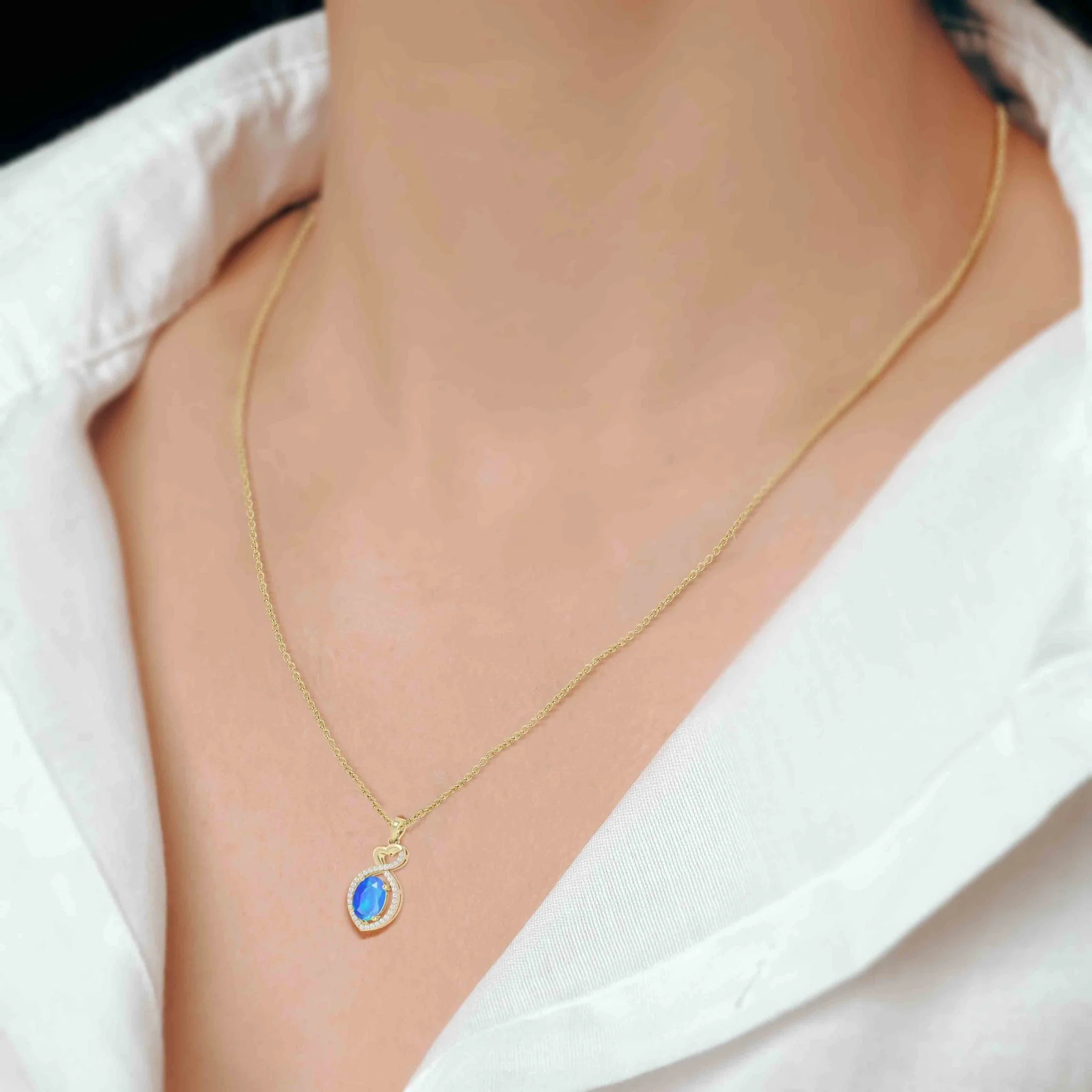 Natural Blue Opal Mini Heart Style Chain Pendant Necklace - Image 3