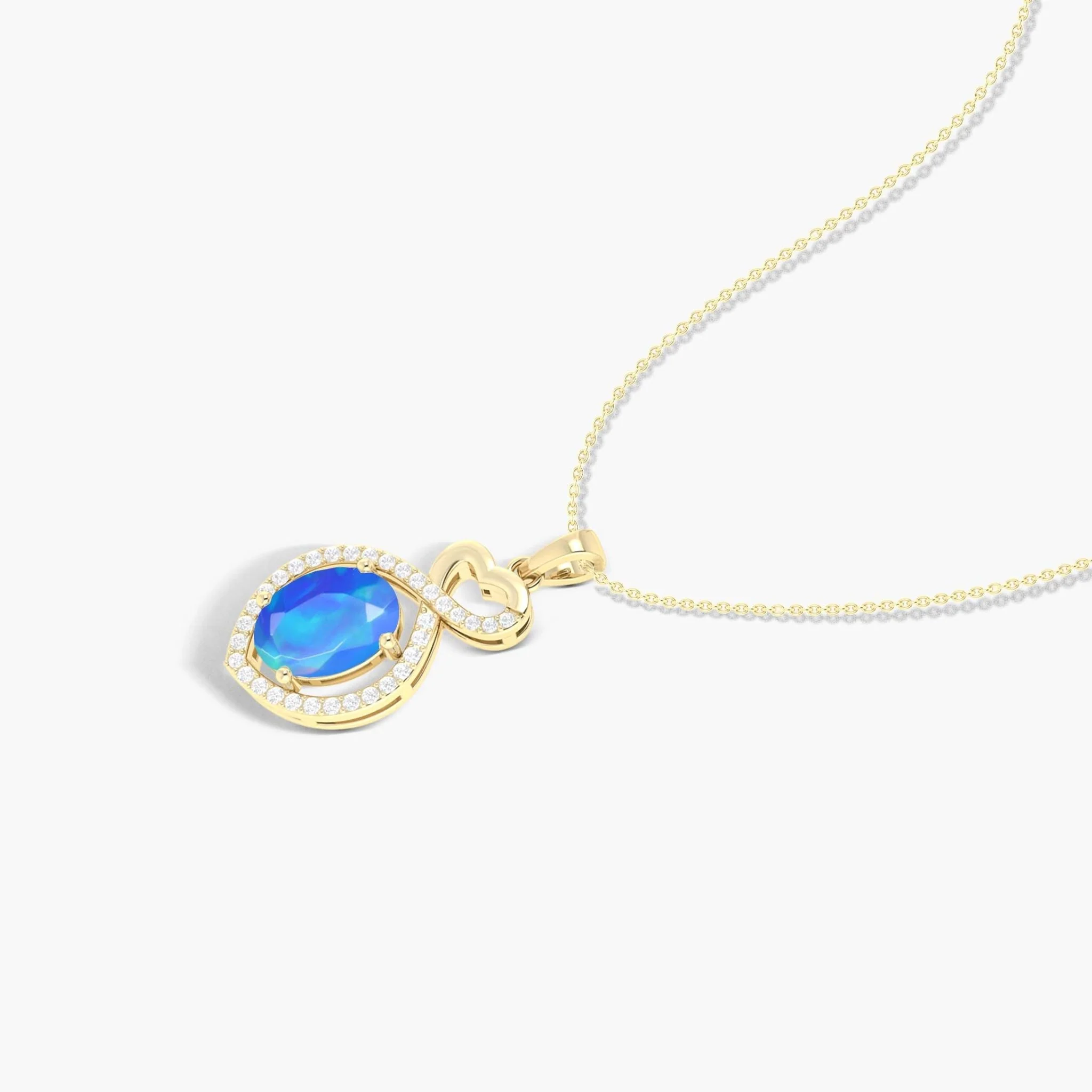 Natural Blue Opal Mini Heart Style Chain Pendant Necklace - Image 4