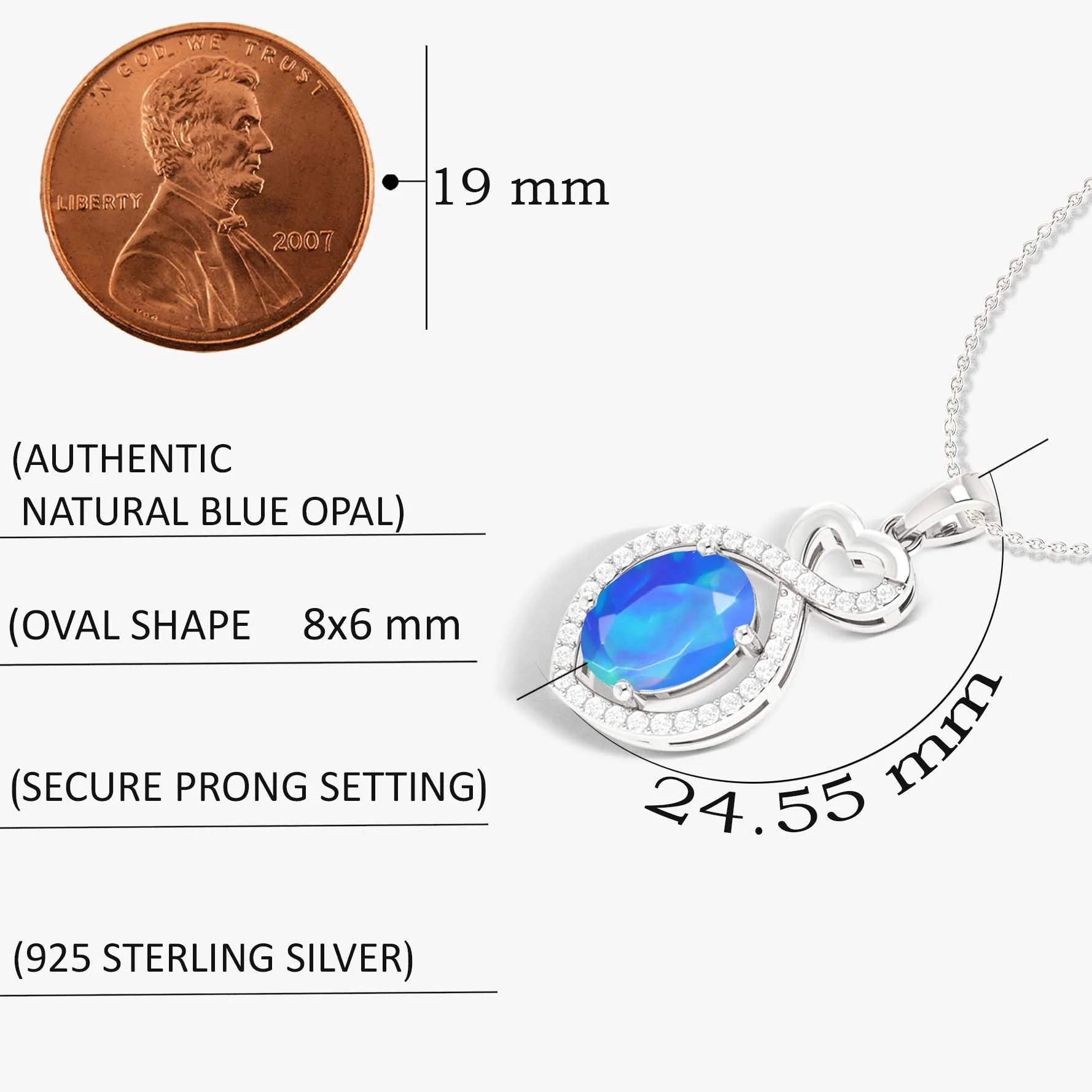 Natural Blue Opal Mini Heart Style Chain Pendant Necklace - Image 5