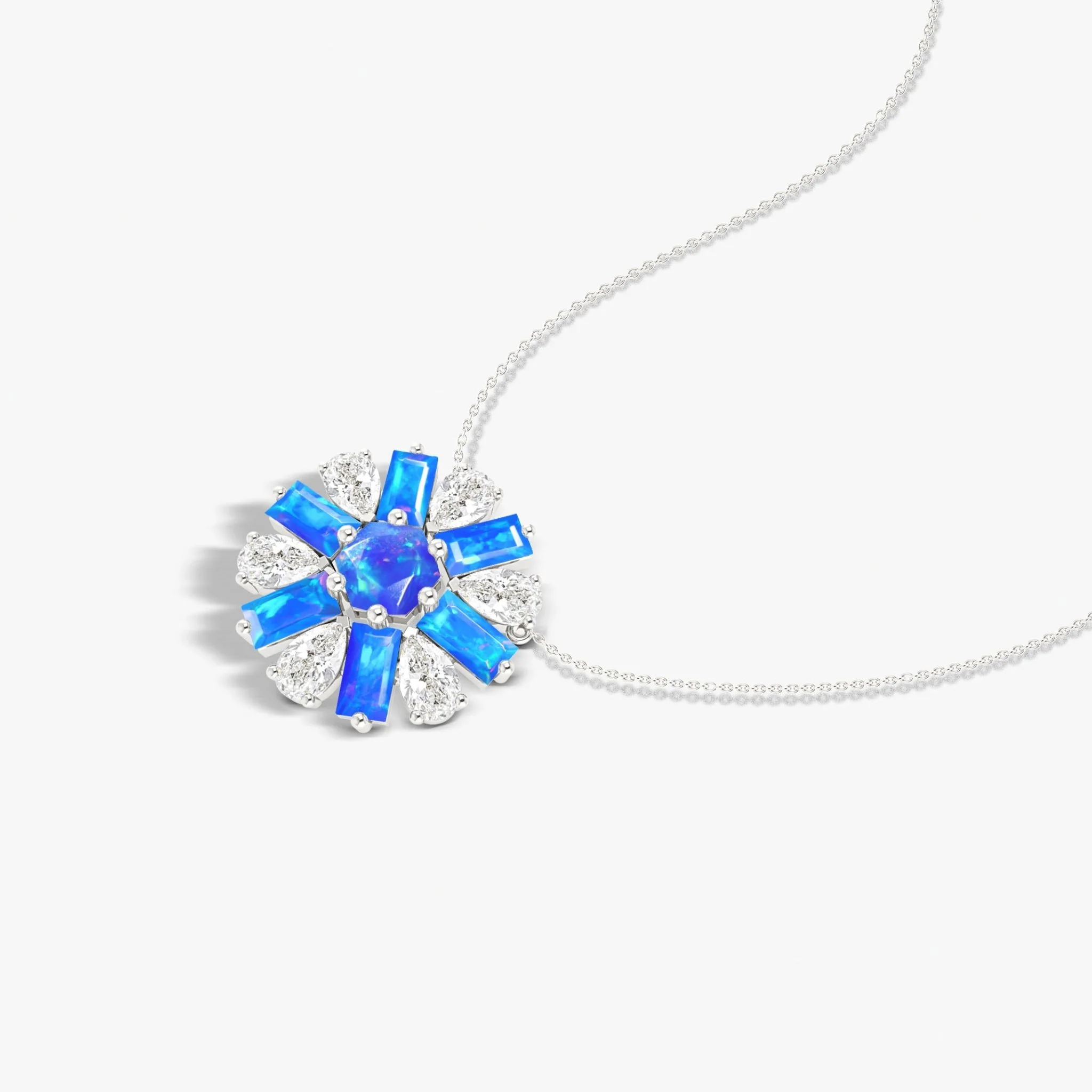 Natural Blue Opal Round Cluster Charm Pendant Necklace - Image 4