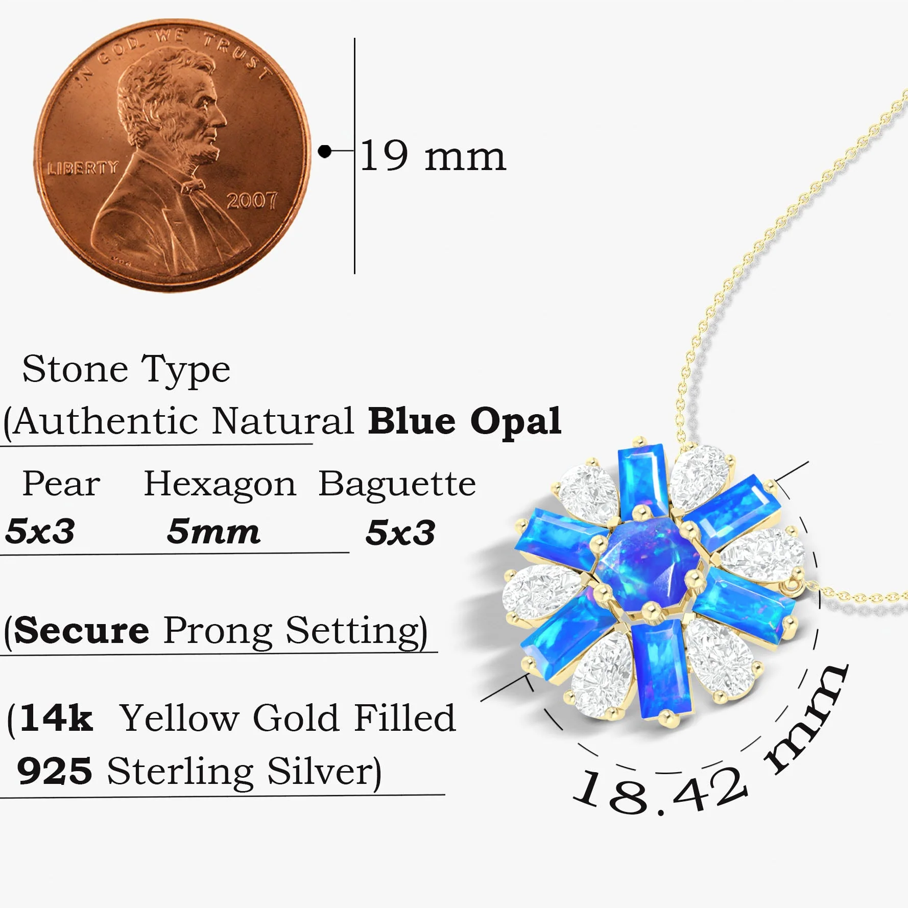 Natural Blue Opal Round Cluster Charm Pendant Necklace - Image 5