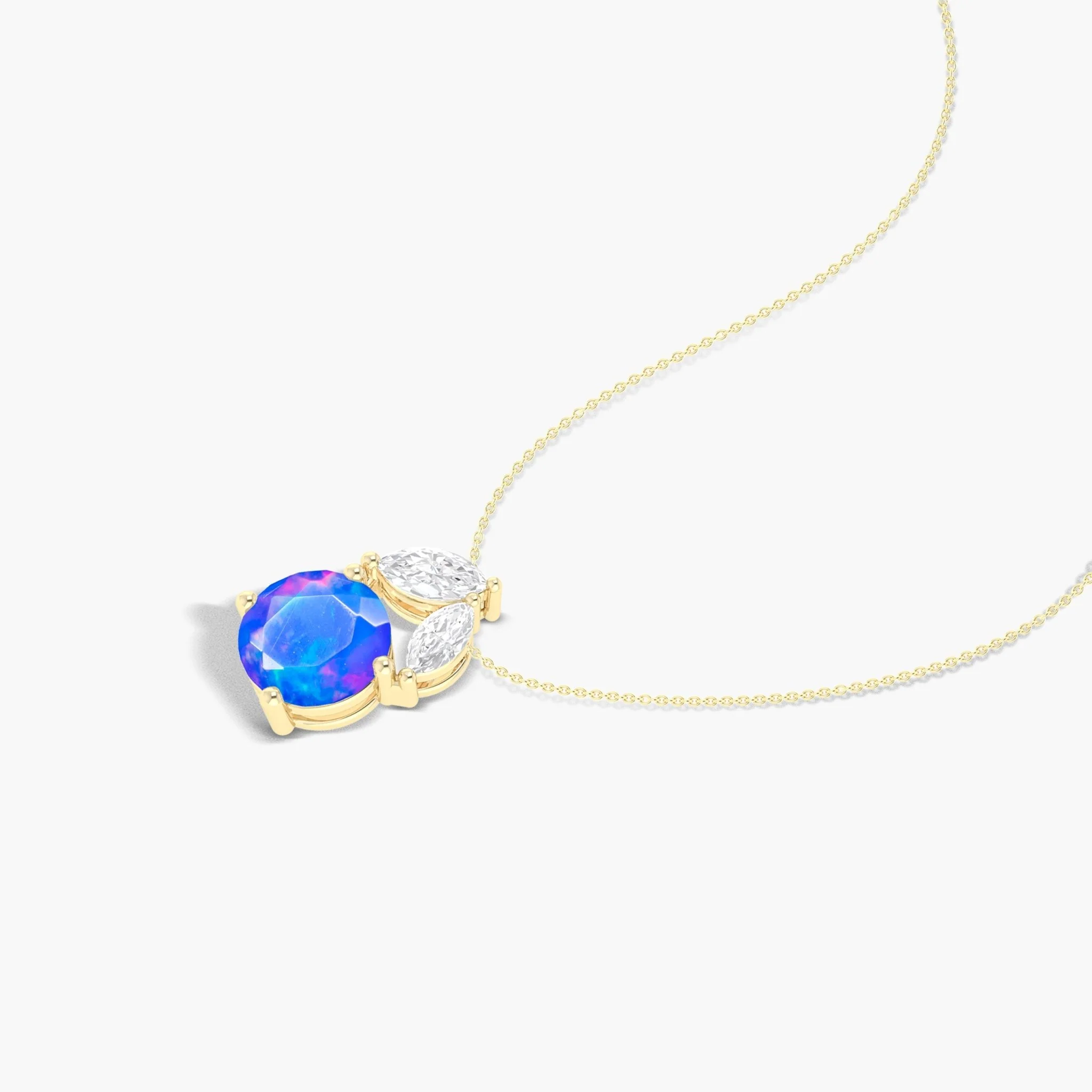 Natural Blue Opal Round Stone Minimalist Chain Pendant Necklace - Image 4