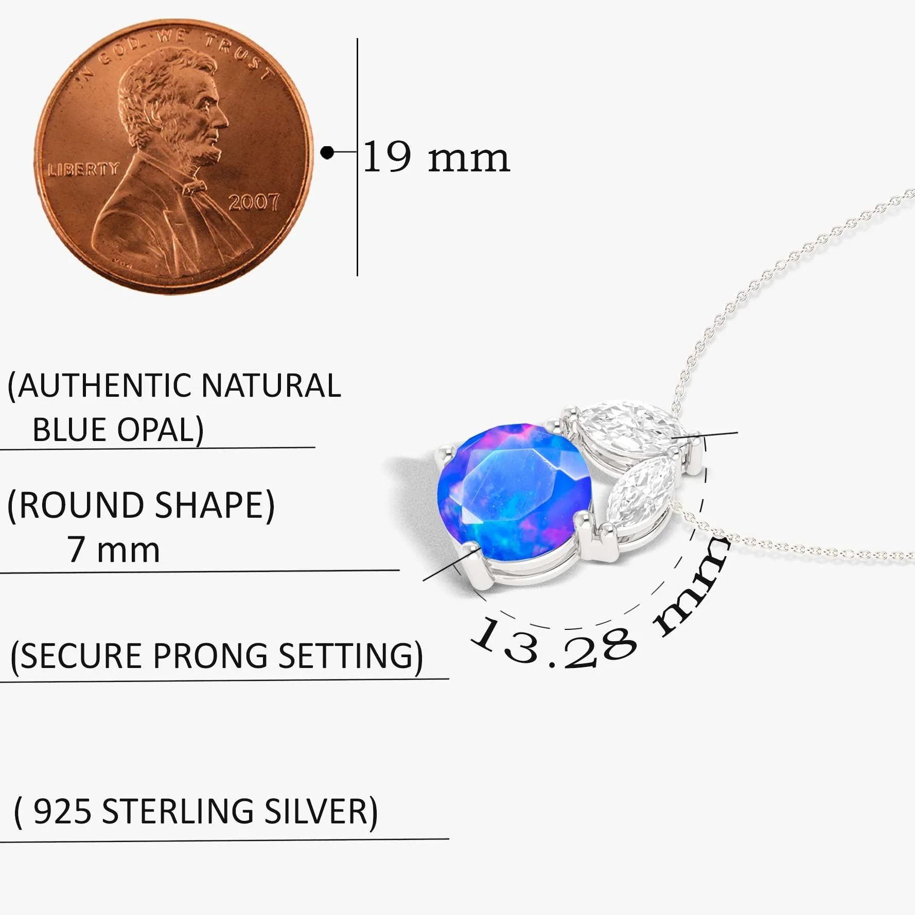 Natural Blue Opal Round Stone Minimalist Chain Pendant Necklace - Image 5