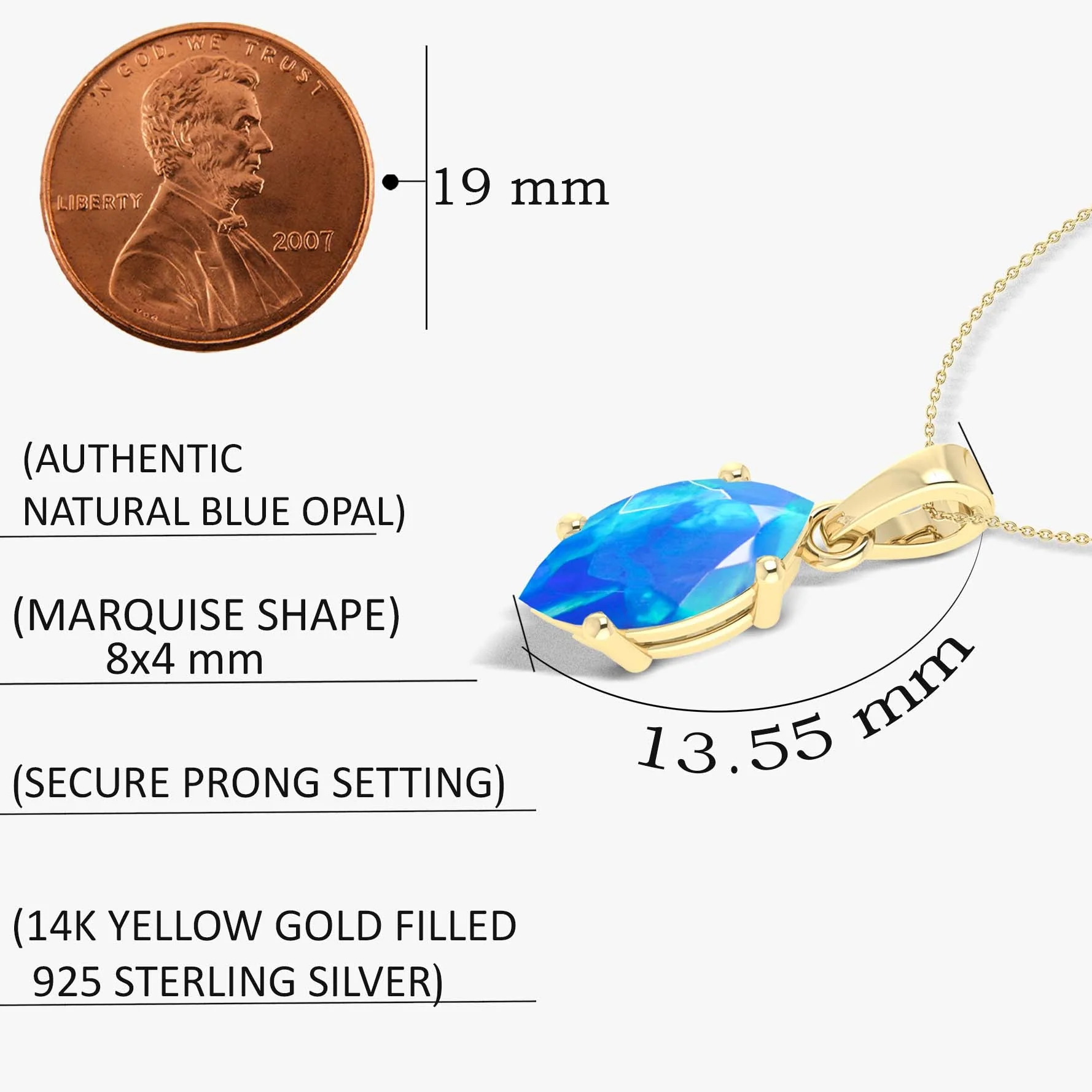 Natural Blue Opal Solitaire Chain Pendant Necklace - Image 5