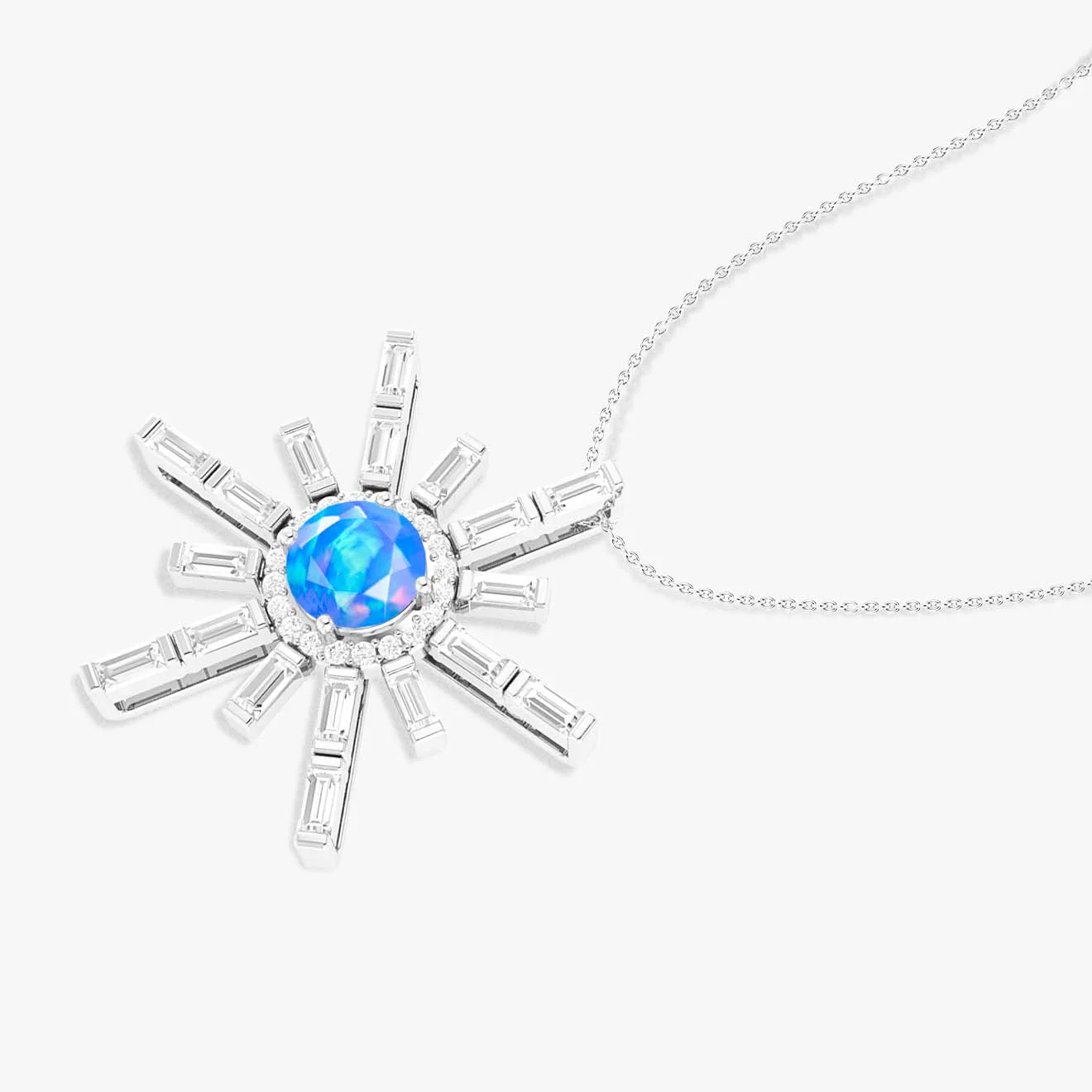 Natural Blue Opal Sun Charm Halo Pendant Necklace - Image 4