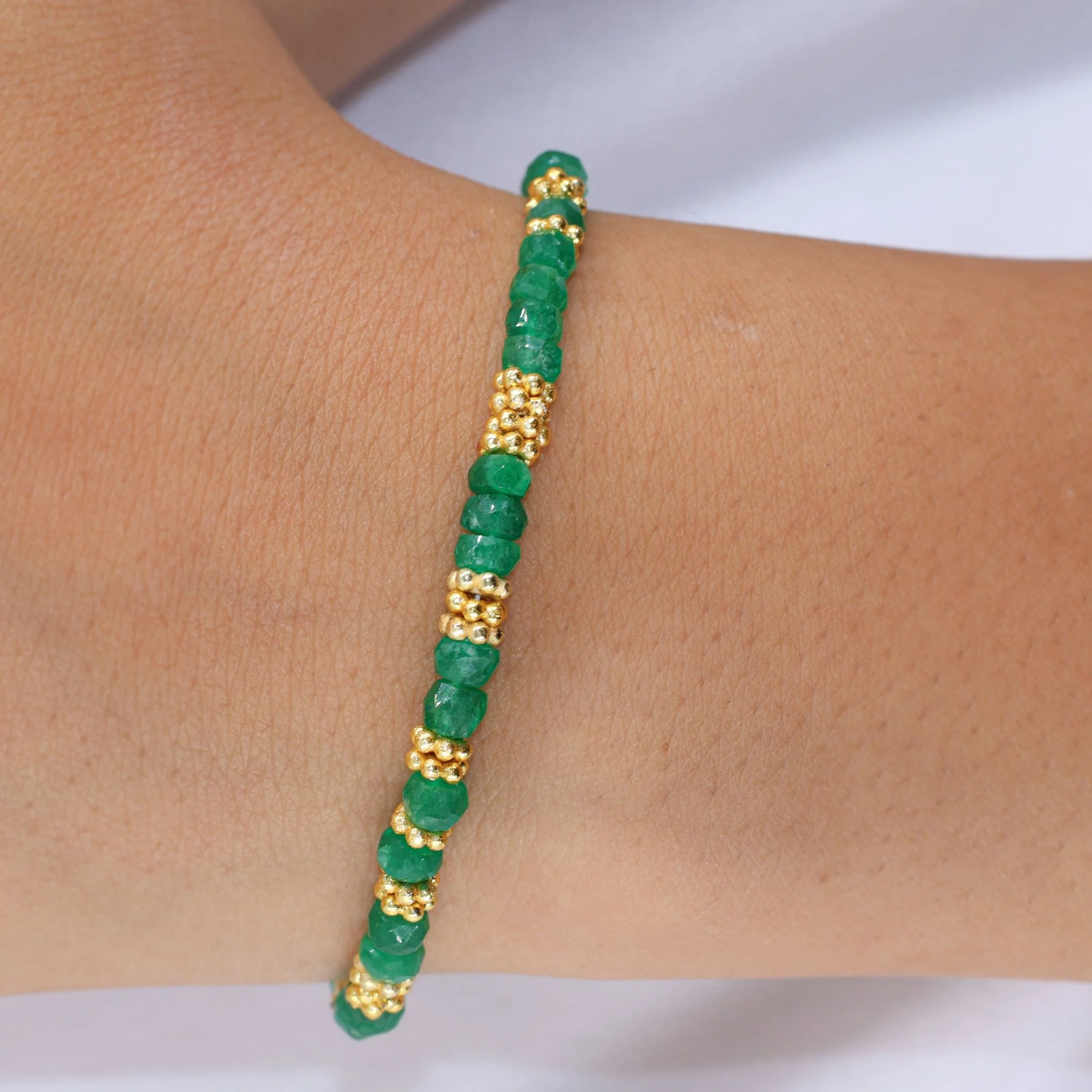 Natural Emerald Gemstone Separator Beaded Bracelet - Image 5