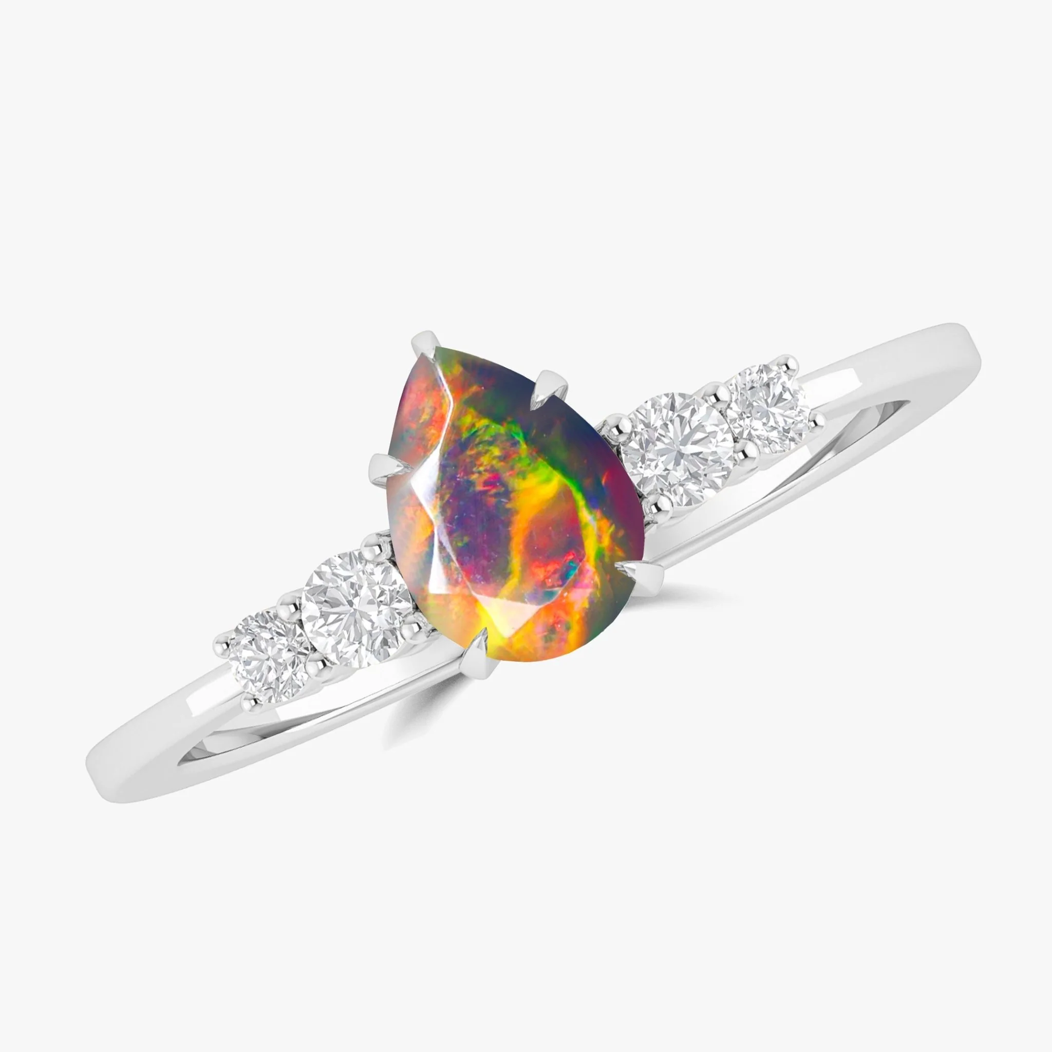 Natural Black Opal Faceted Pear Ring - Image 4