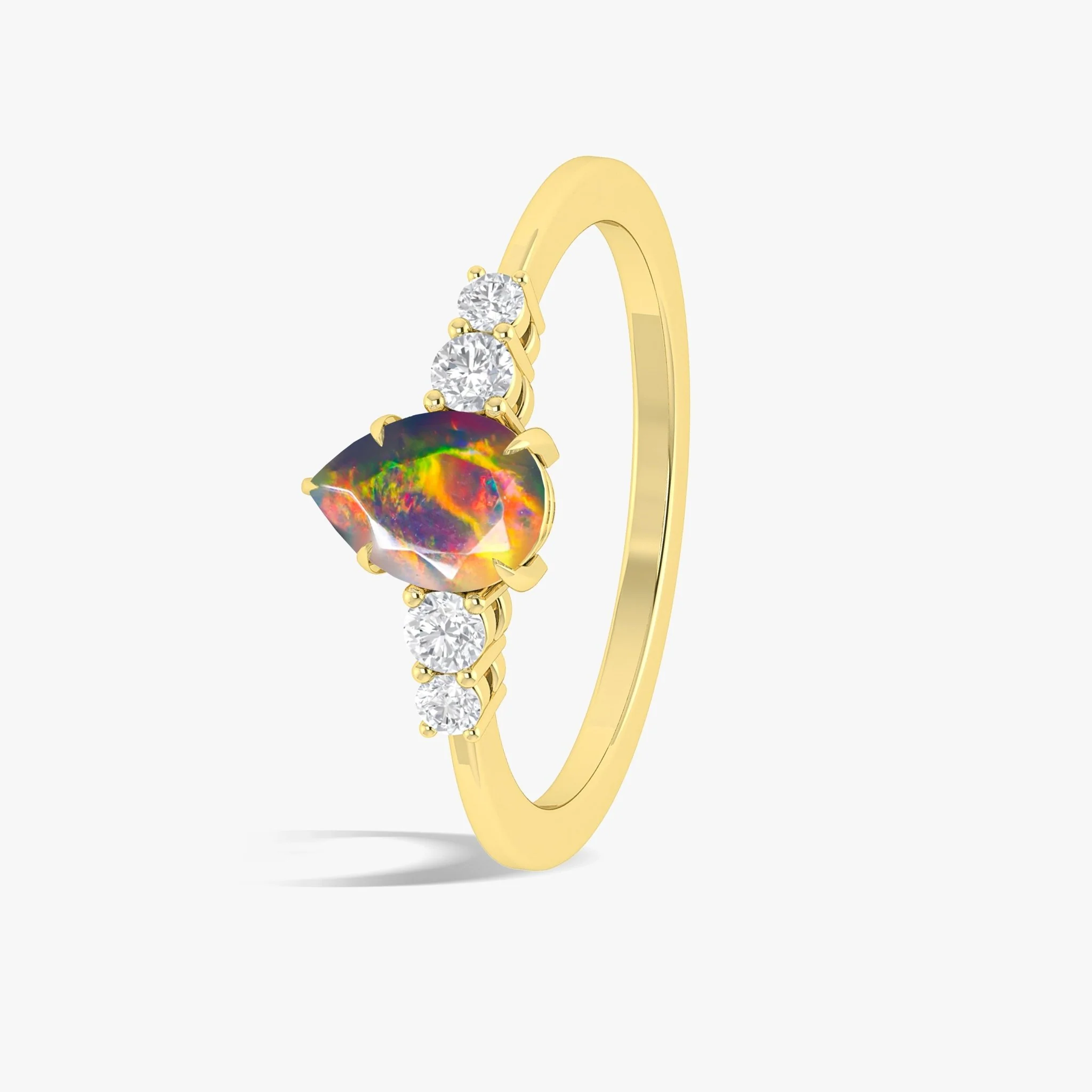 Natural Black Opal Faceted Pear Ring - Image 5