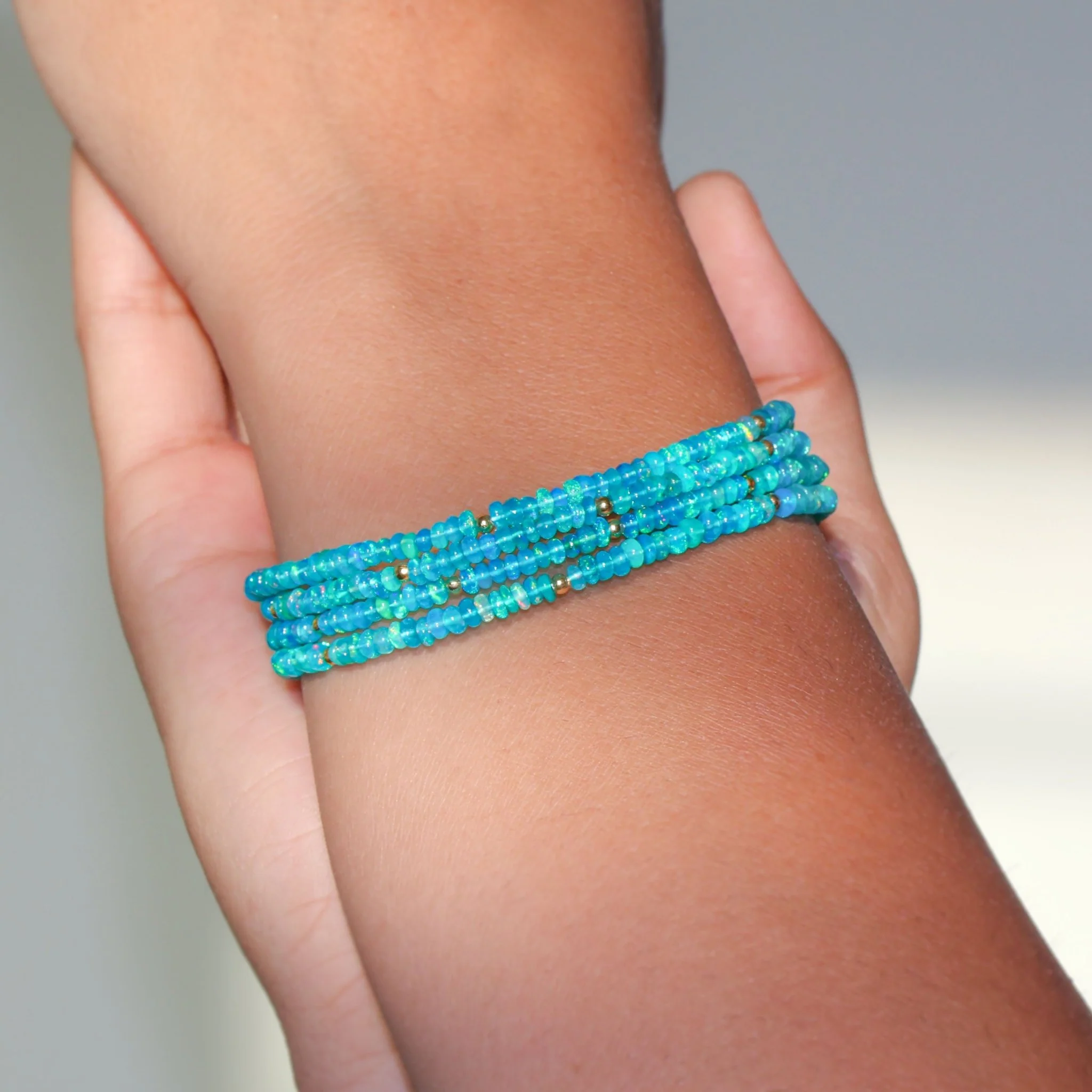 Natural Green Opal Four Strand Beaded Bracelet - Image 3