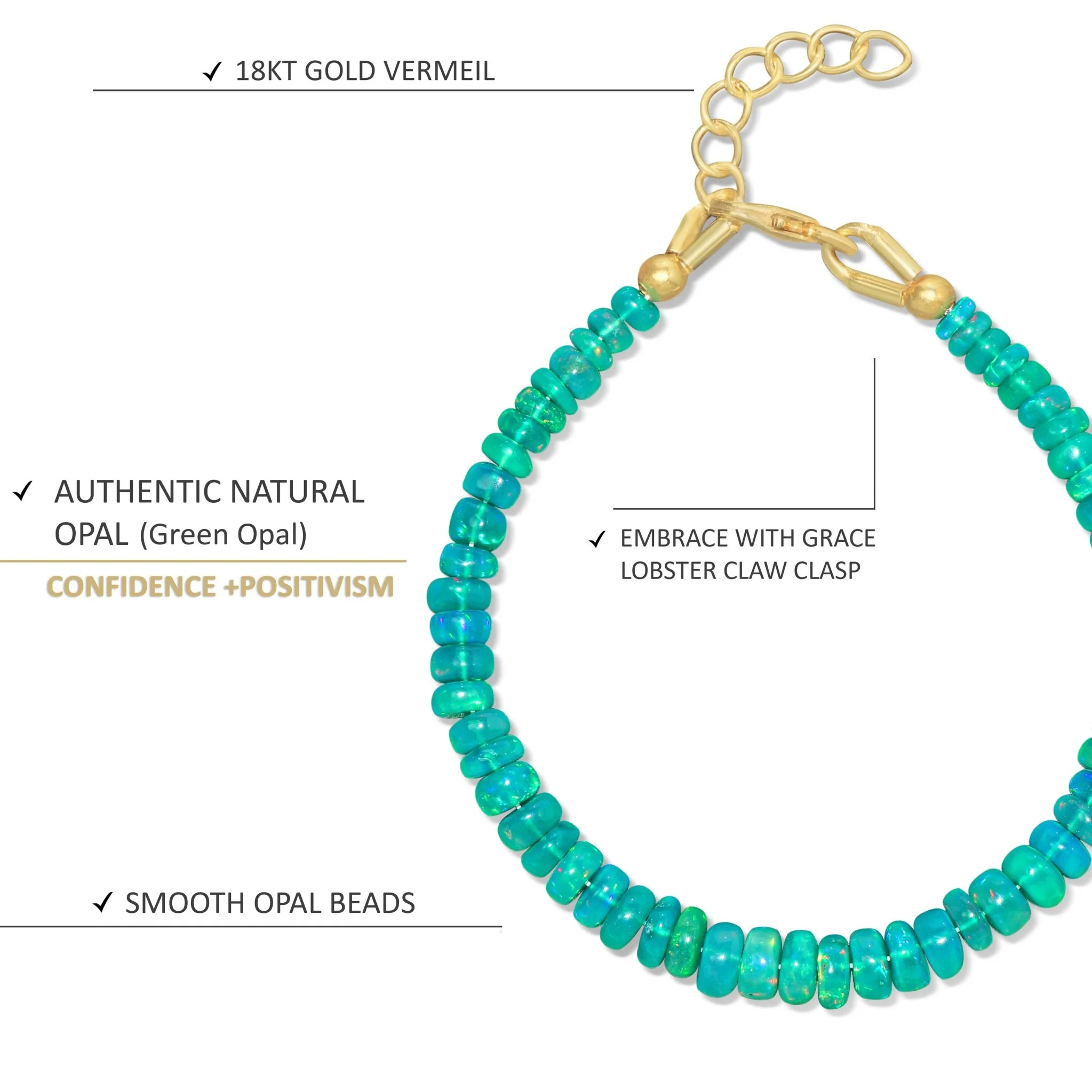 Natural Green Opal Plain Beaded Bracelet Handmade Jewelry - Image 3