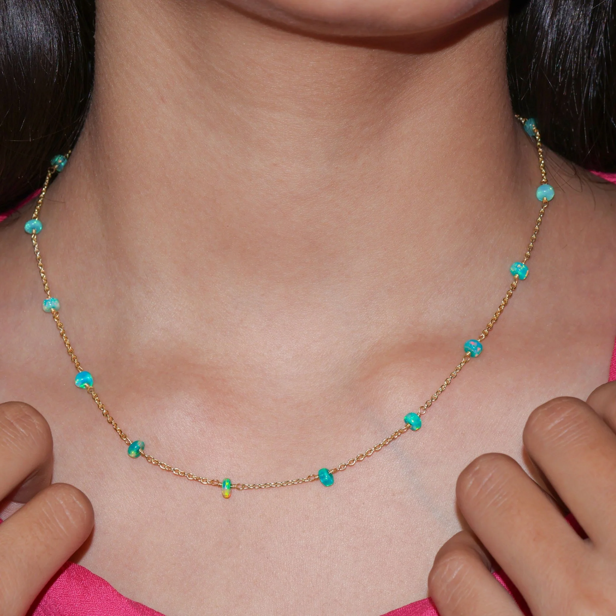 Natural Green Opal Smooth Beads Chain Necklace - Image 3