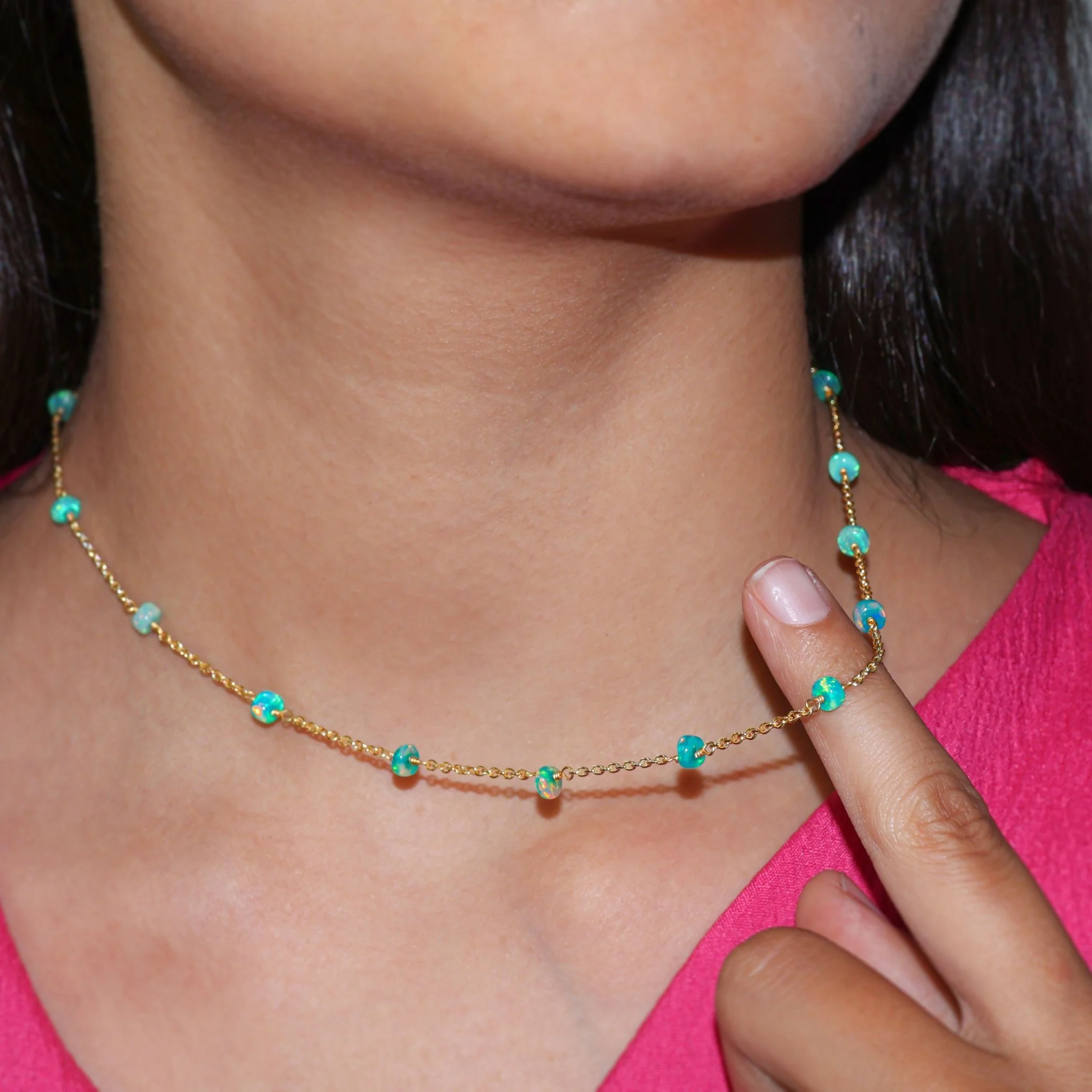 Natural Green Opal Smooth Beads Chain Necklace - Image 4