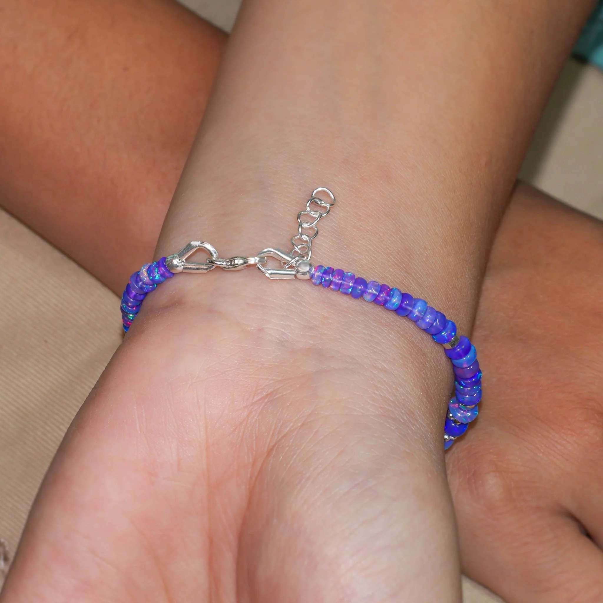 Natural Lavender Opal Beaded Bracelet With Circular Silver Chakri Beads - Image 5