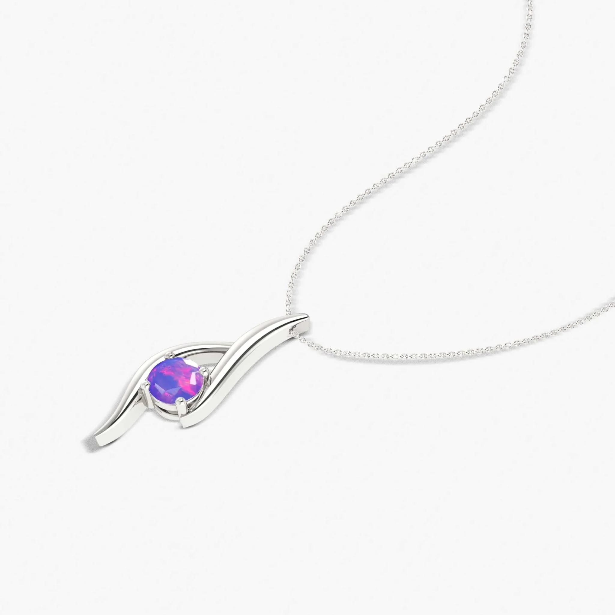 Natural Lavender Opal Bypass Pendant Chain Necklace - Image 4