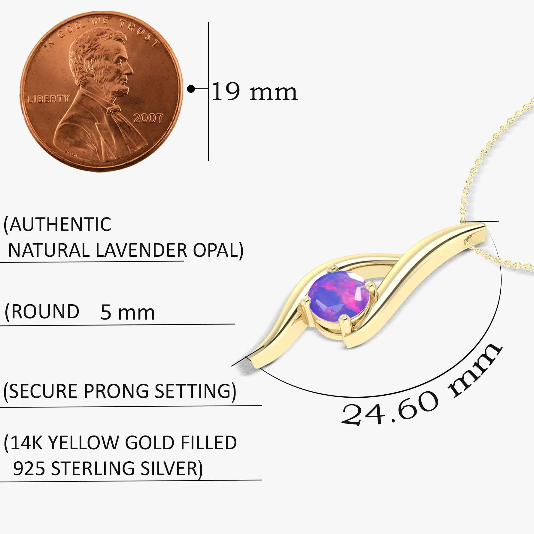 Natural Lavender Opal Bypass Pendant Chain Necklace - Image 5