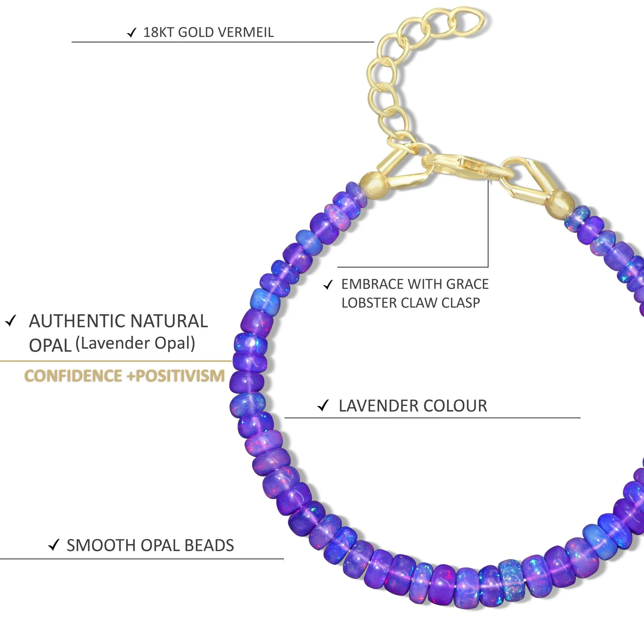 Natural Lavender Opal Plain Beaded Bracelet Handmade Jewelry - Image 5