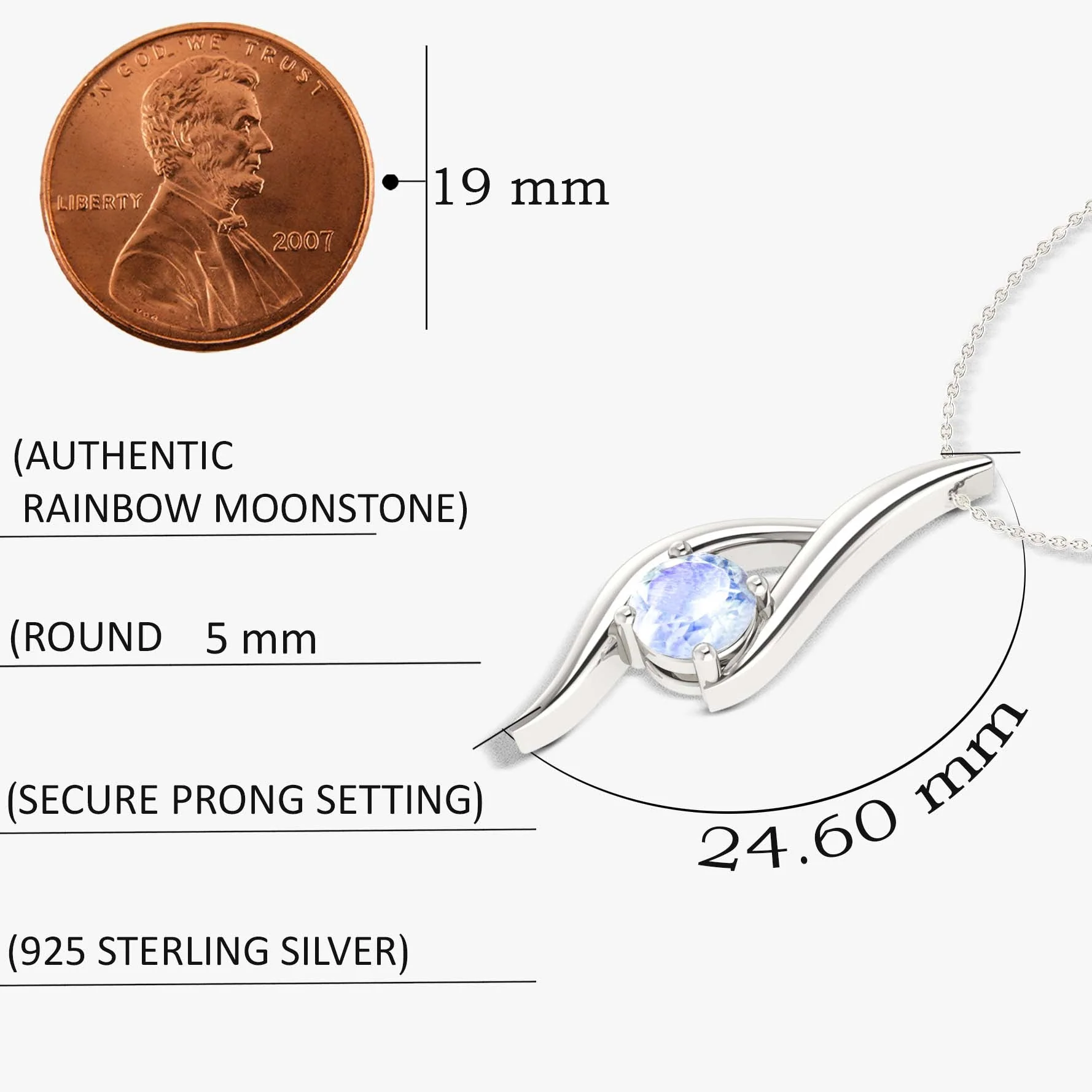 Natural Moonstone Bypass Pendant Chain Necklace - Image 5