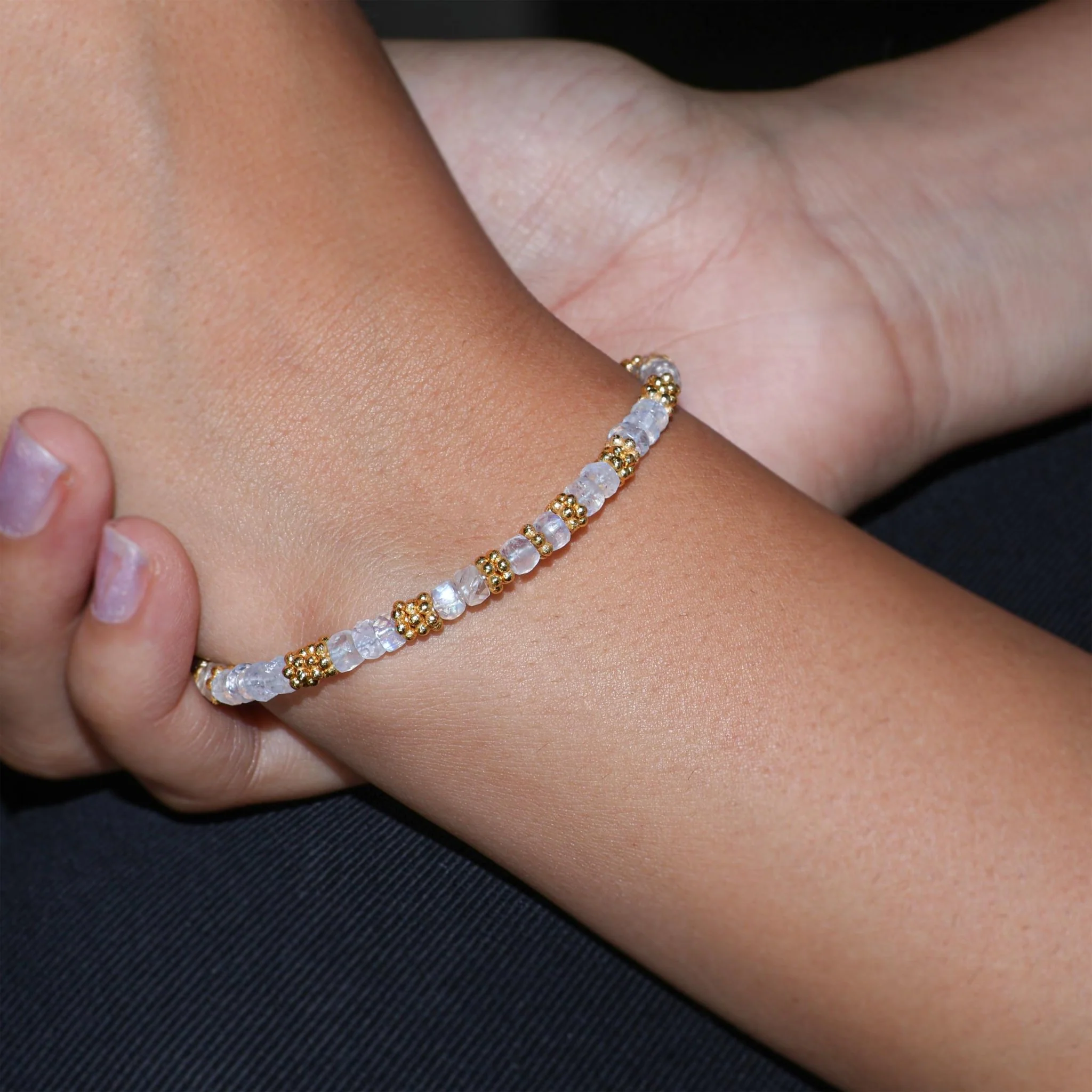 Natural Moonstone Separator Beaded Bracelet - Image 3