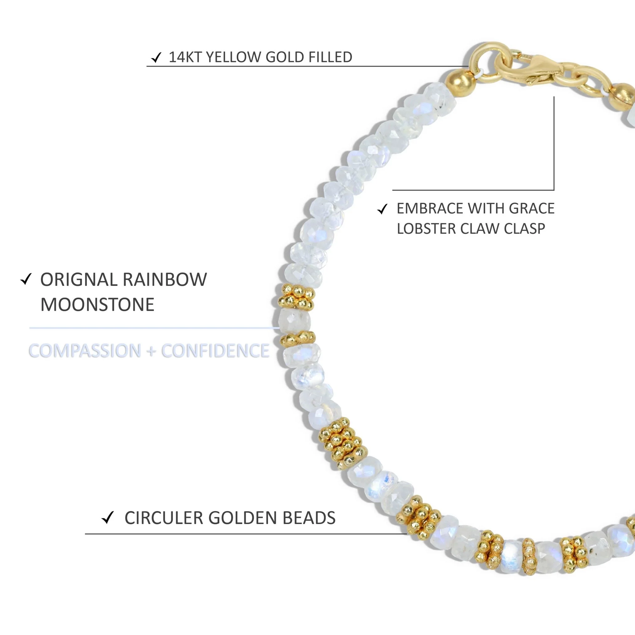 Natural Moonstone Separator Beaded Bracelet - Image 4