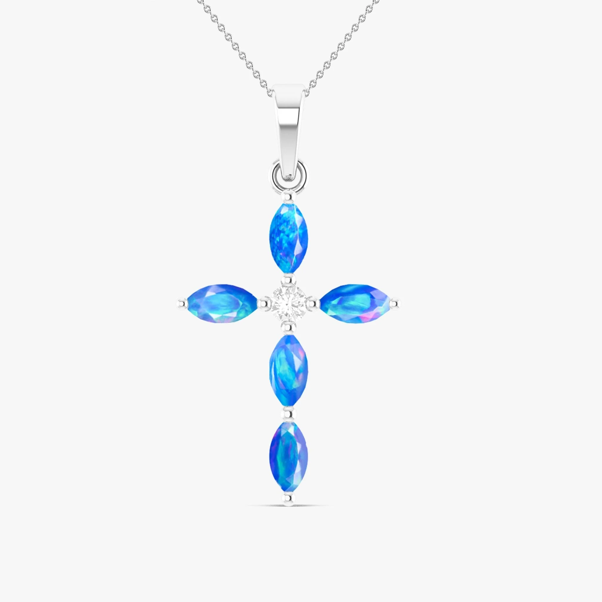 Natural Multi Fire Opal Marquise Shape Gemstone Pendant Necklace - Image 17