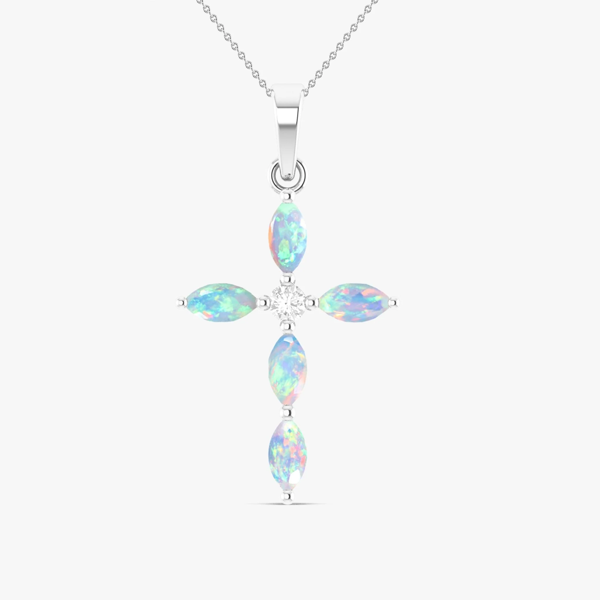 Natural Multi Fire Opal Marquise Shape Gemstone Pendant Necklace - Image 25