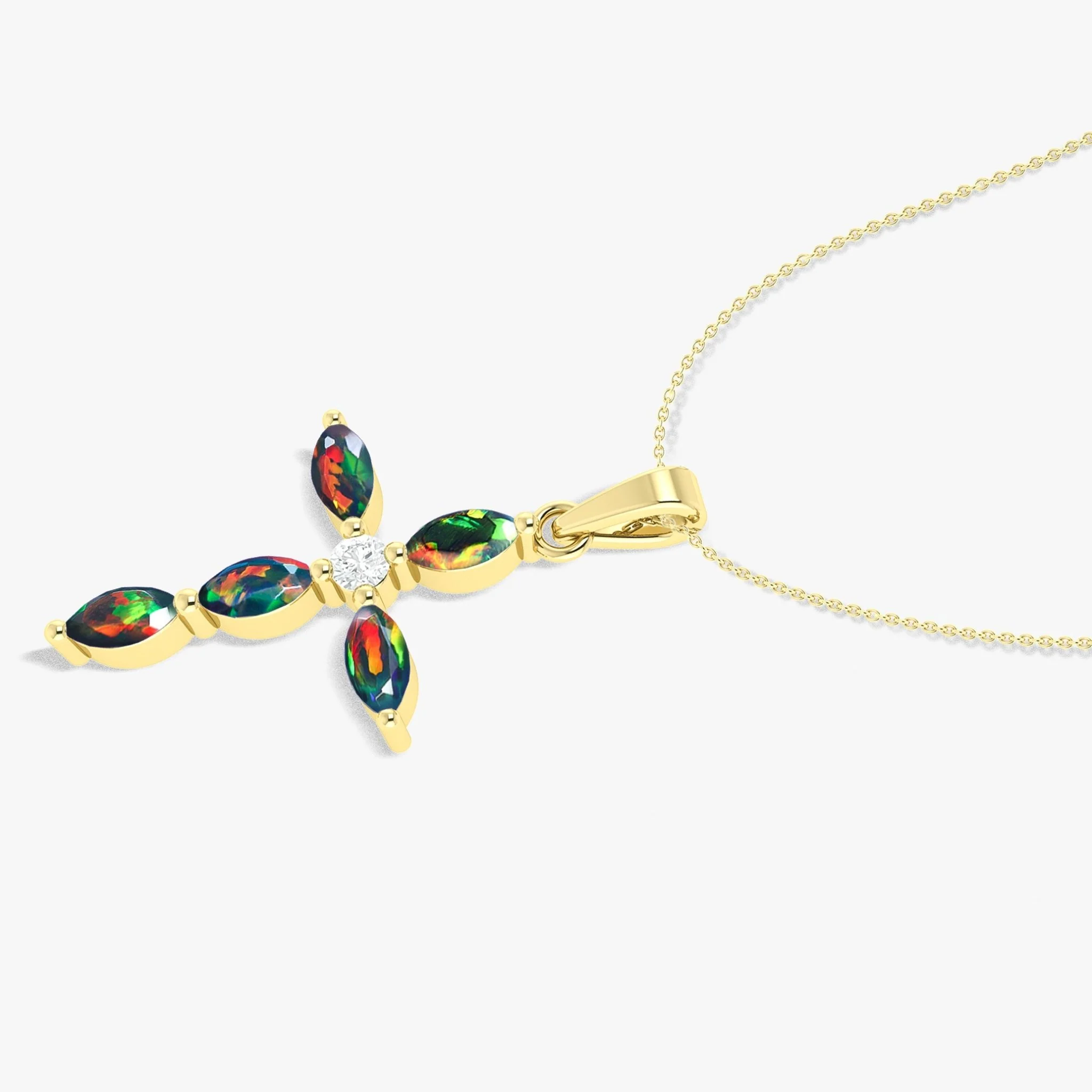 Natural Multi Fire Opal Marquise Shape Gemstone Pendant Necklace - Image 3