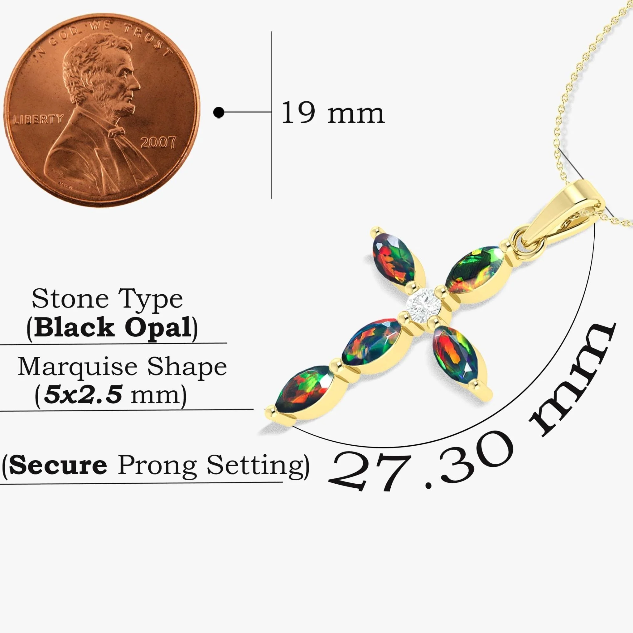 Natural Multi Fire Opal Marquise Shape Gemstone Pendant Necklace - Image 4