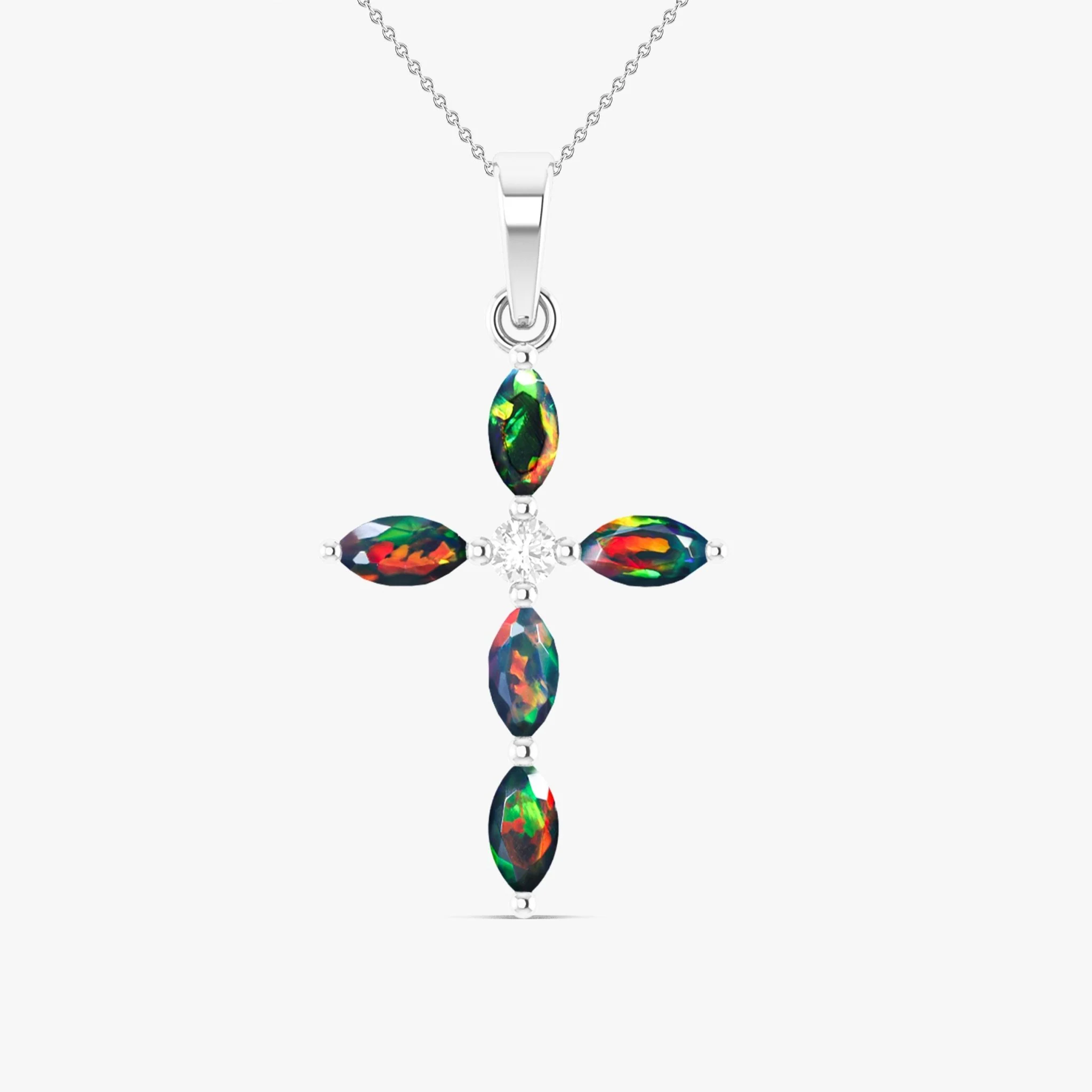 Natural Multi Fire Opal Marquise Shape Gemstone Pendant Necklace - Image 5