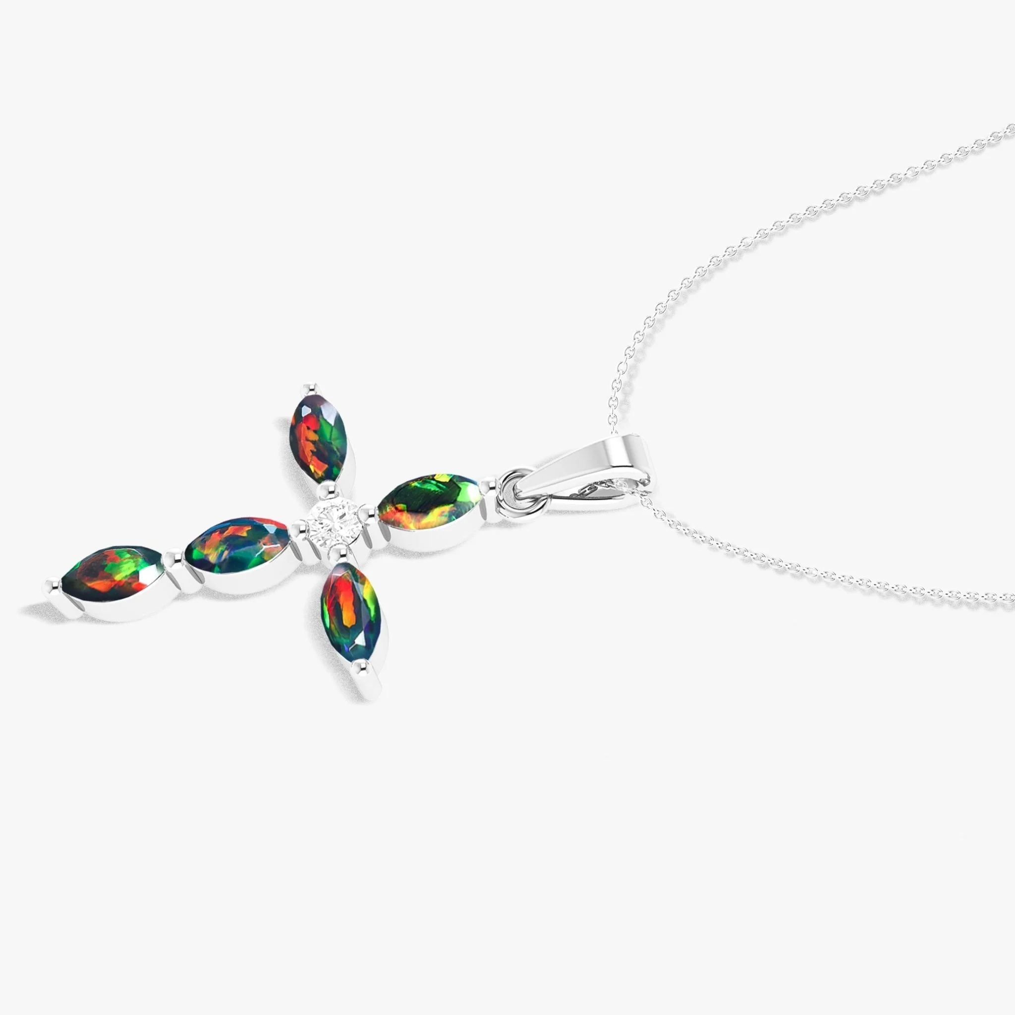 Natural Multi Fire Opal Marquise Shape Gemstone Pendant Necklace - Image 6