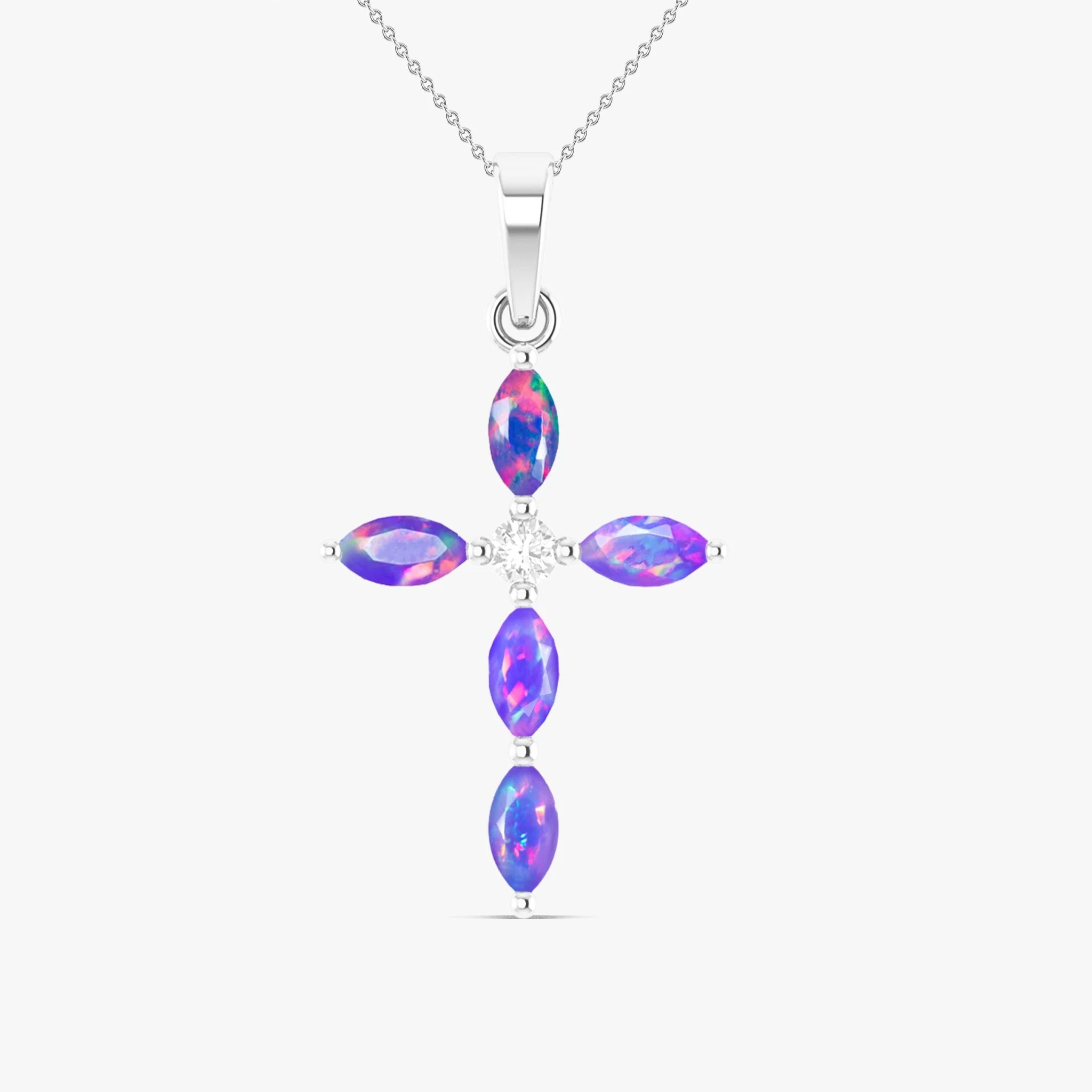 Natural Multi Fire Opal Marquise Shape Gemstone Pendant Necklace - Image 9
