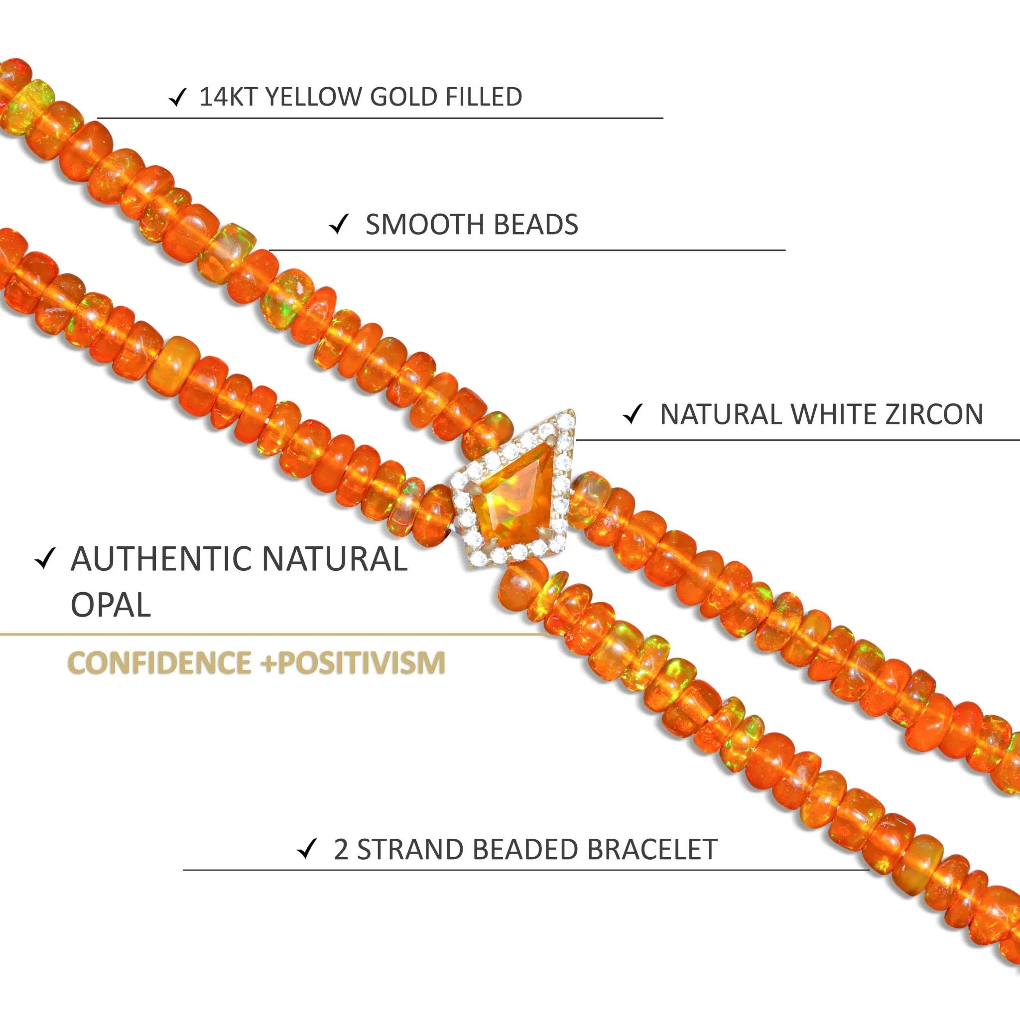 Natural Orange Opal Two-Strand Kite Charm Beaded Bracelet - Image 4