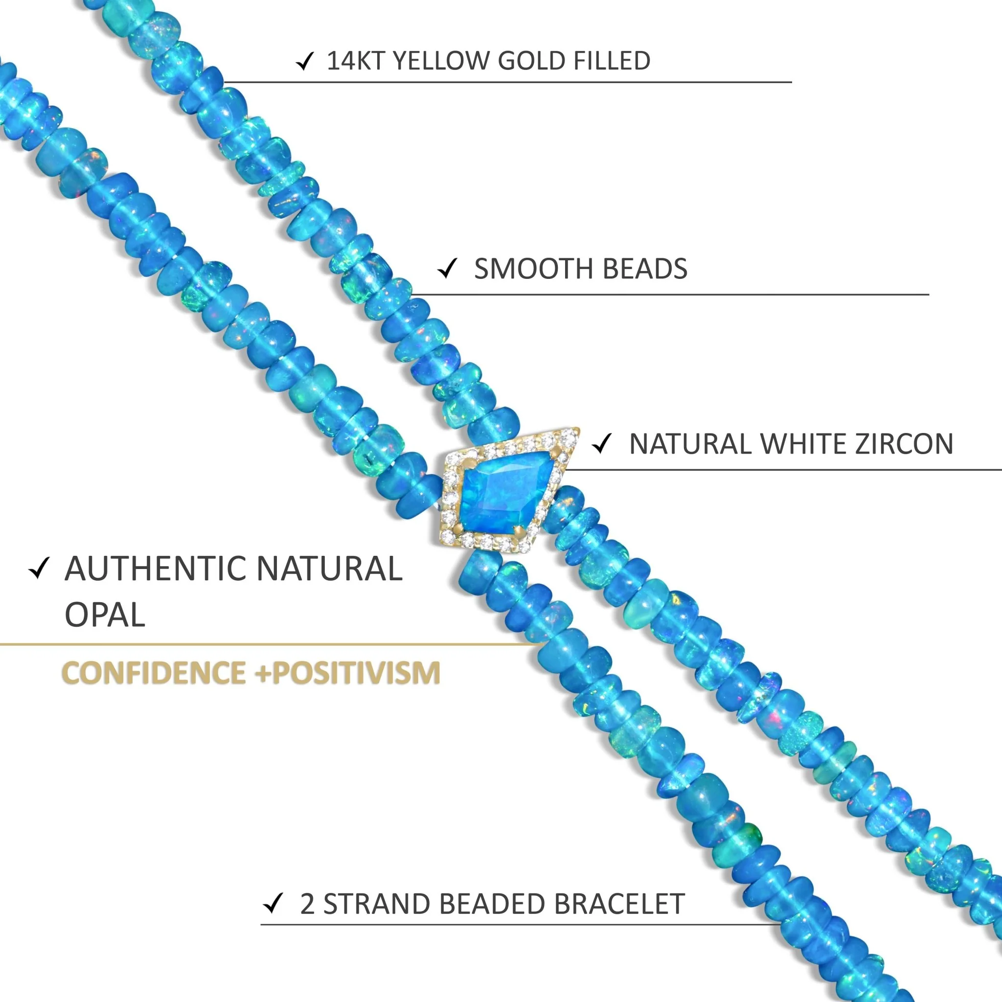 Natural Paraiba Opal Two-Strand Kite Charm Beaded Bracelet - Image 4