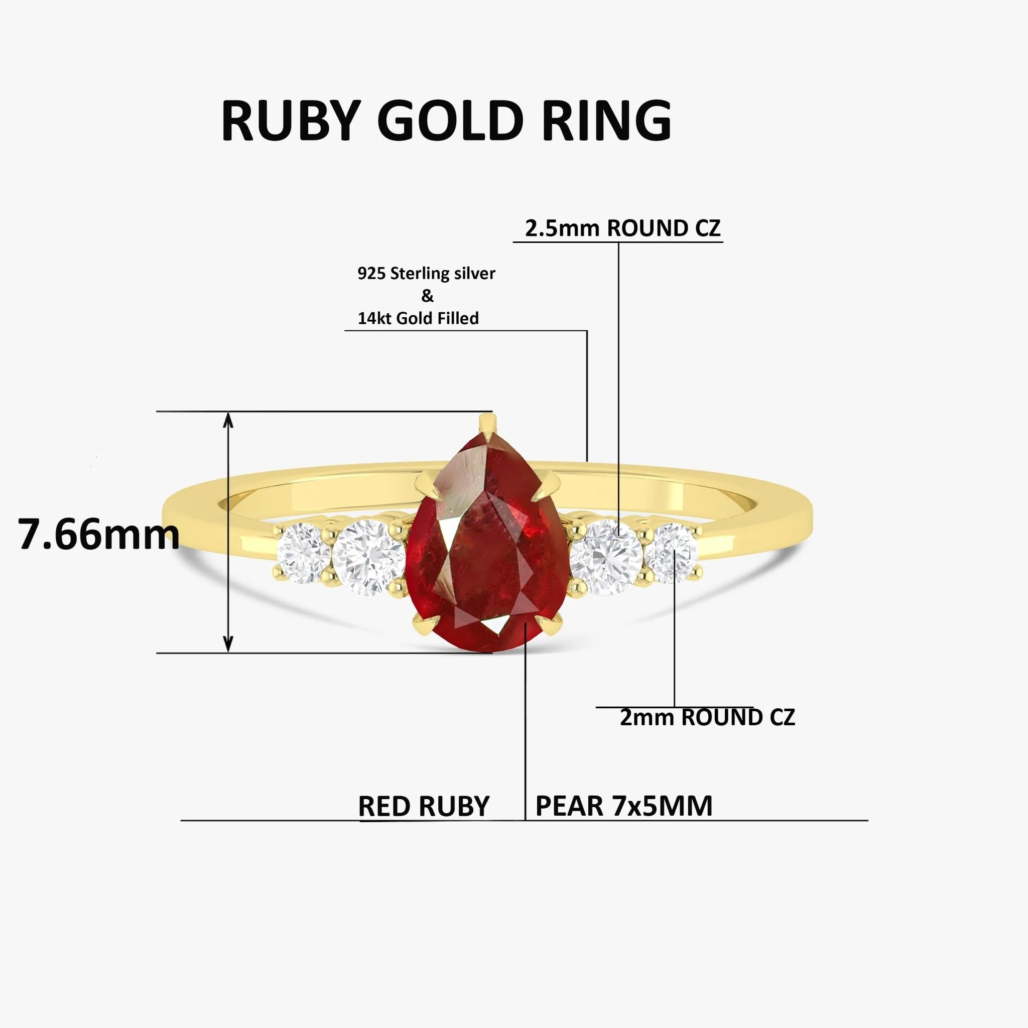 Natural Red Ruby Faceted Pear Ring - Image 6