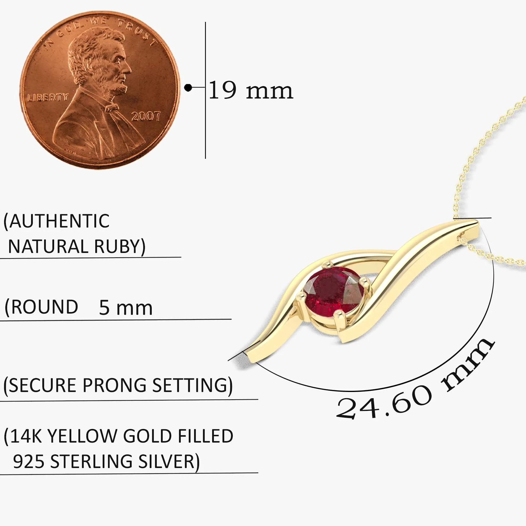 Natural Ruby Bypass Pendant Chain Necklace - Image 5