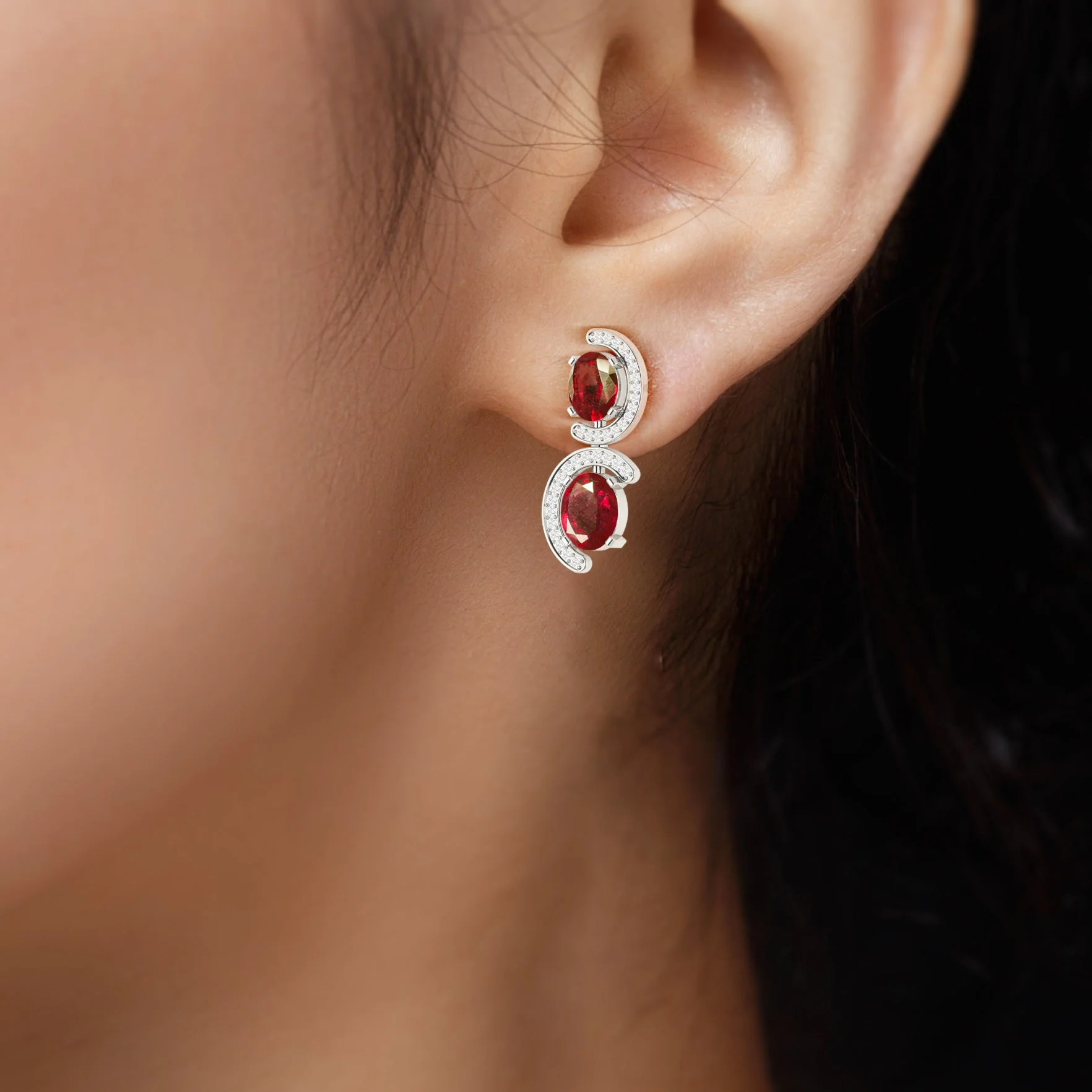 Natural Ruby 'C' Shape Stud Earrings - Image 3