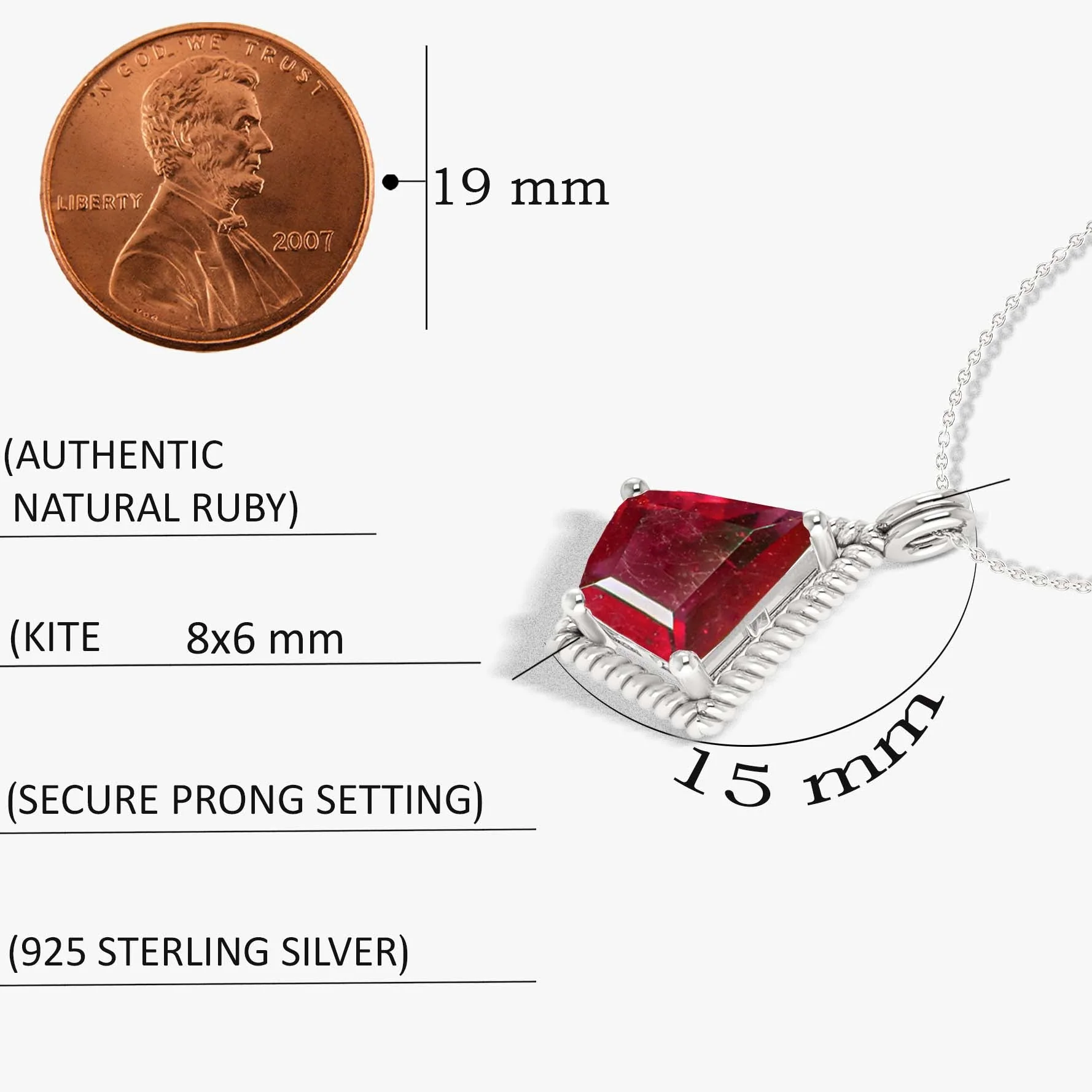 Natural Ruby Kite Style Chain Pendant Necklace - Image 5