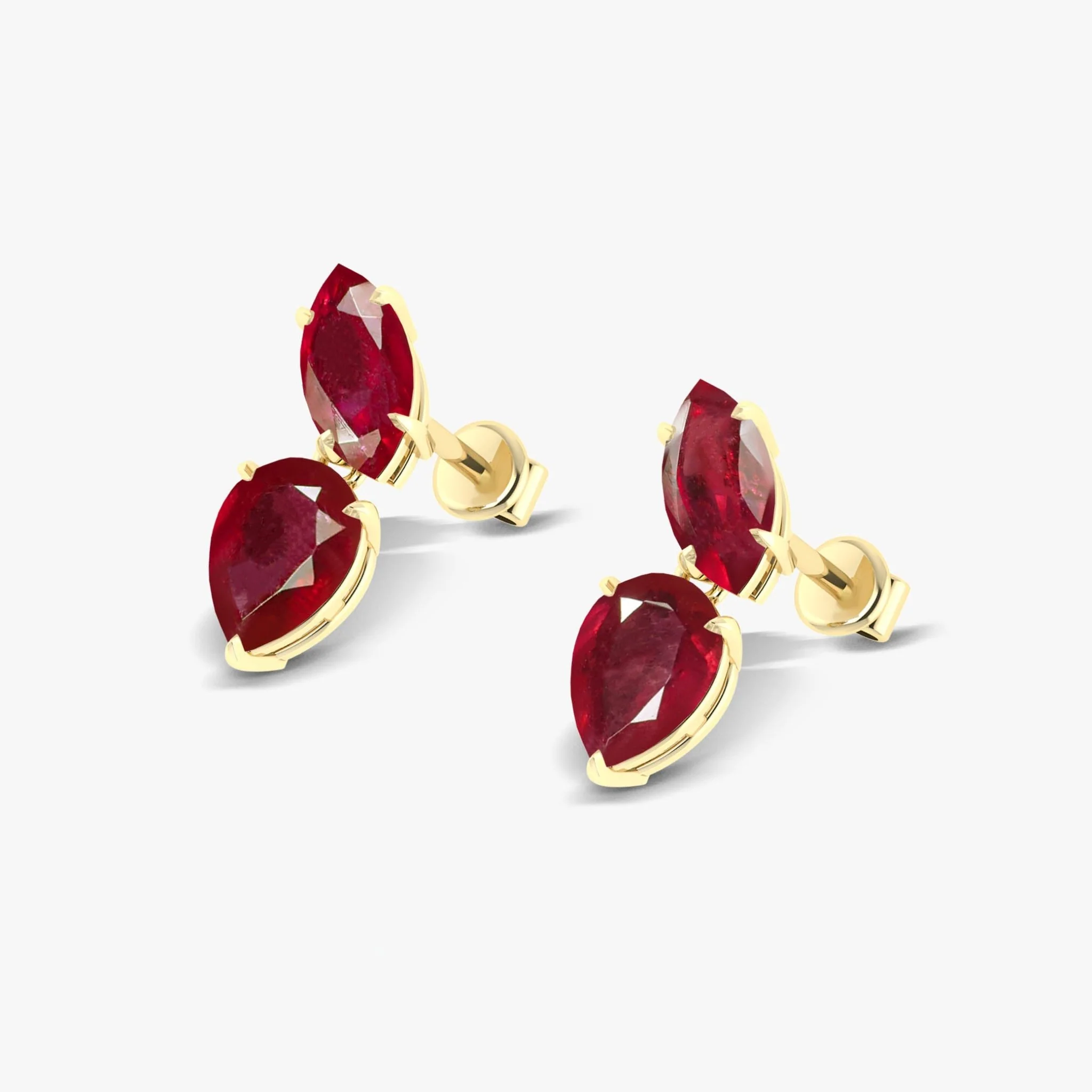 Natural Ruby Marquise & Pear Two Stone Stud Earrings - Image 4