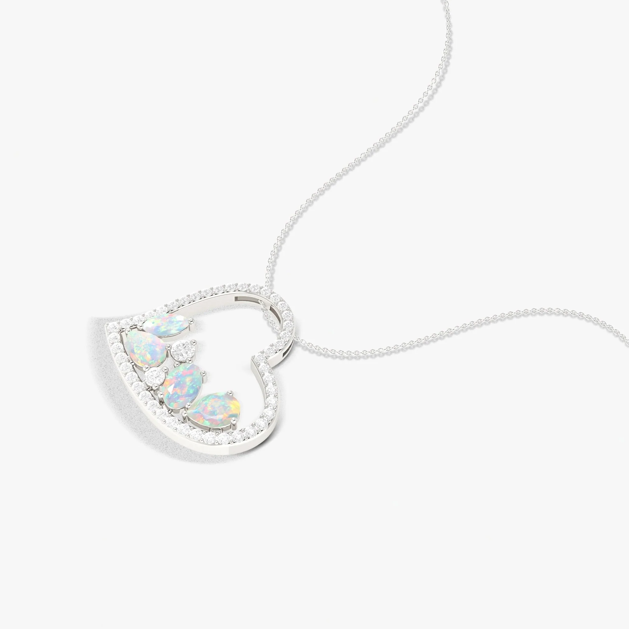 Natural White Opal 4 Stone Heart Chain Pendant Necklace - Image 4
