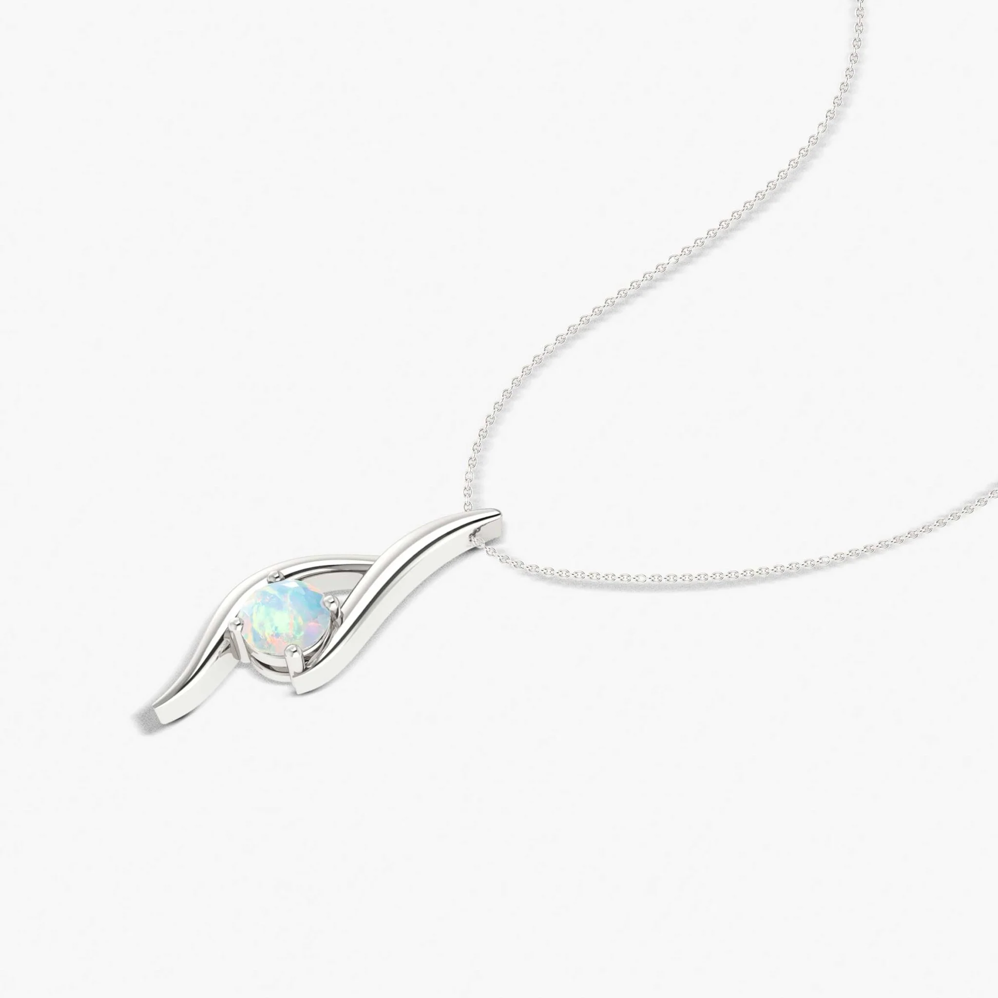 Natural White Opal Bypass Pendant Chain Necklace - Image 4