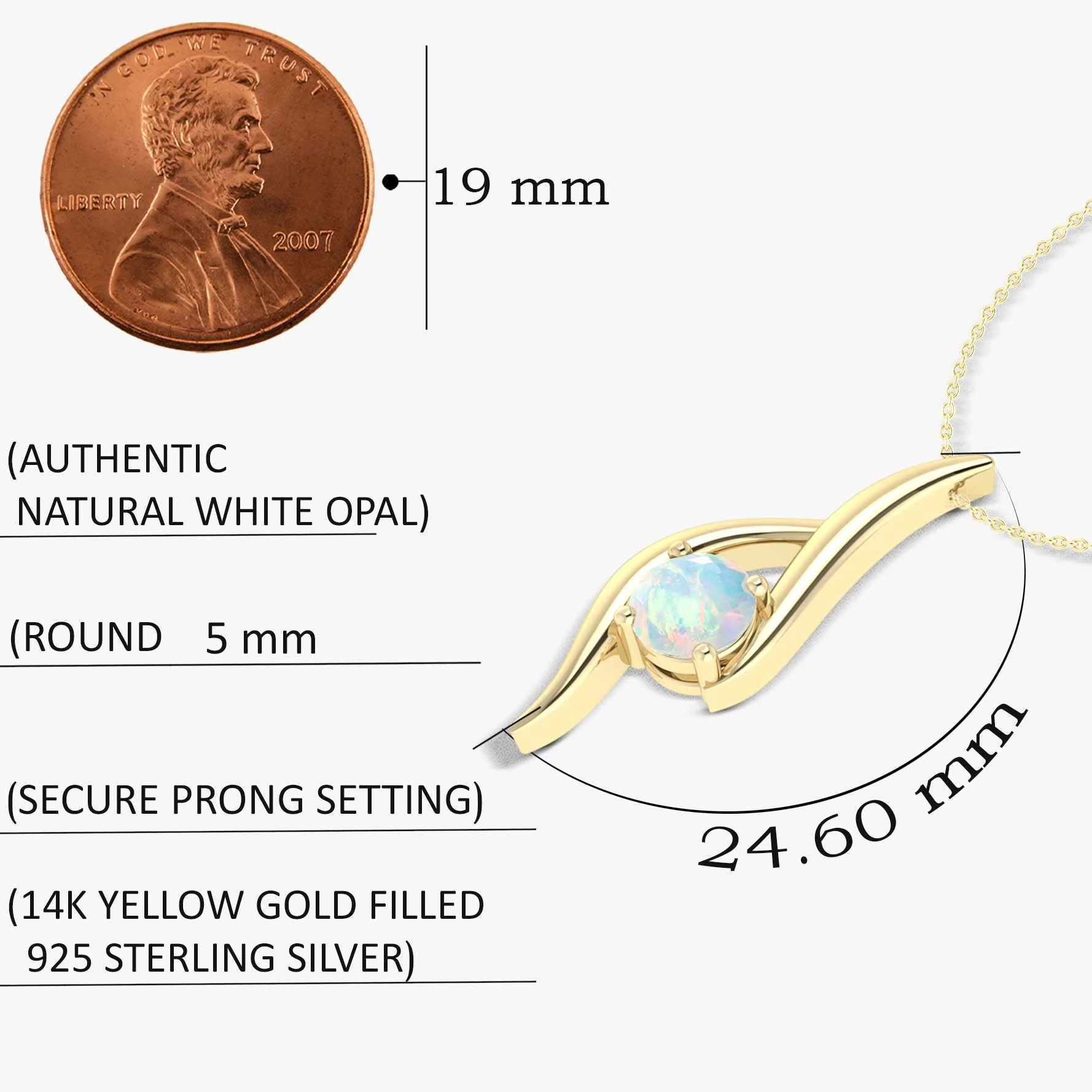 Natural White Opal Bypass Pendant Chain Necklace - Image 5