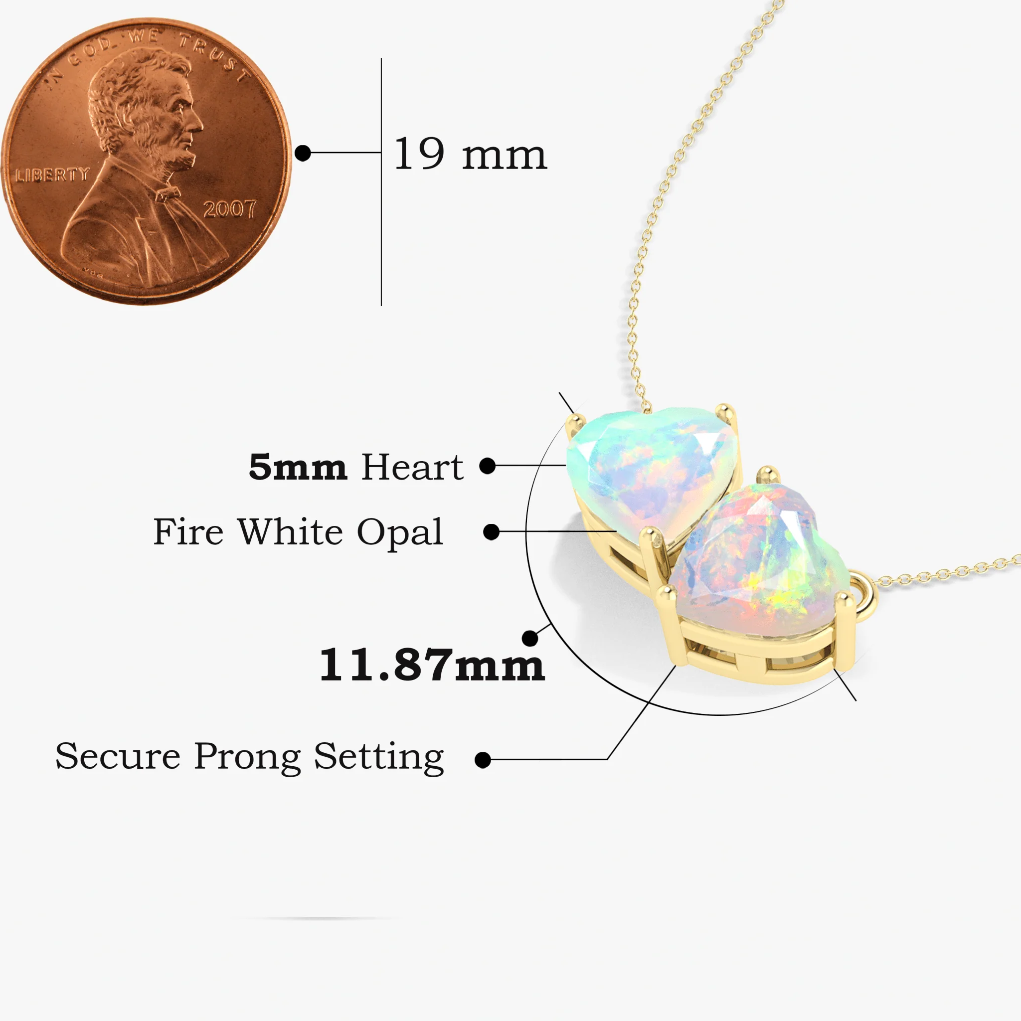 Natural White Opal Dual Heart Pendant - Image 3