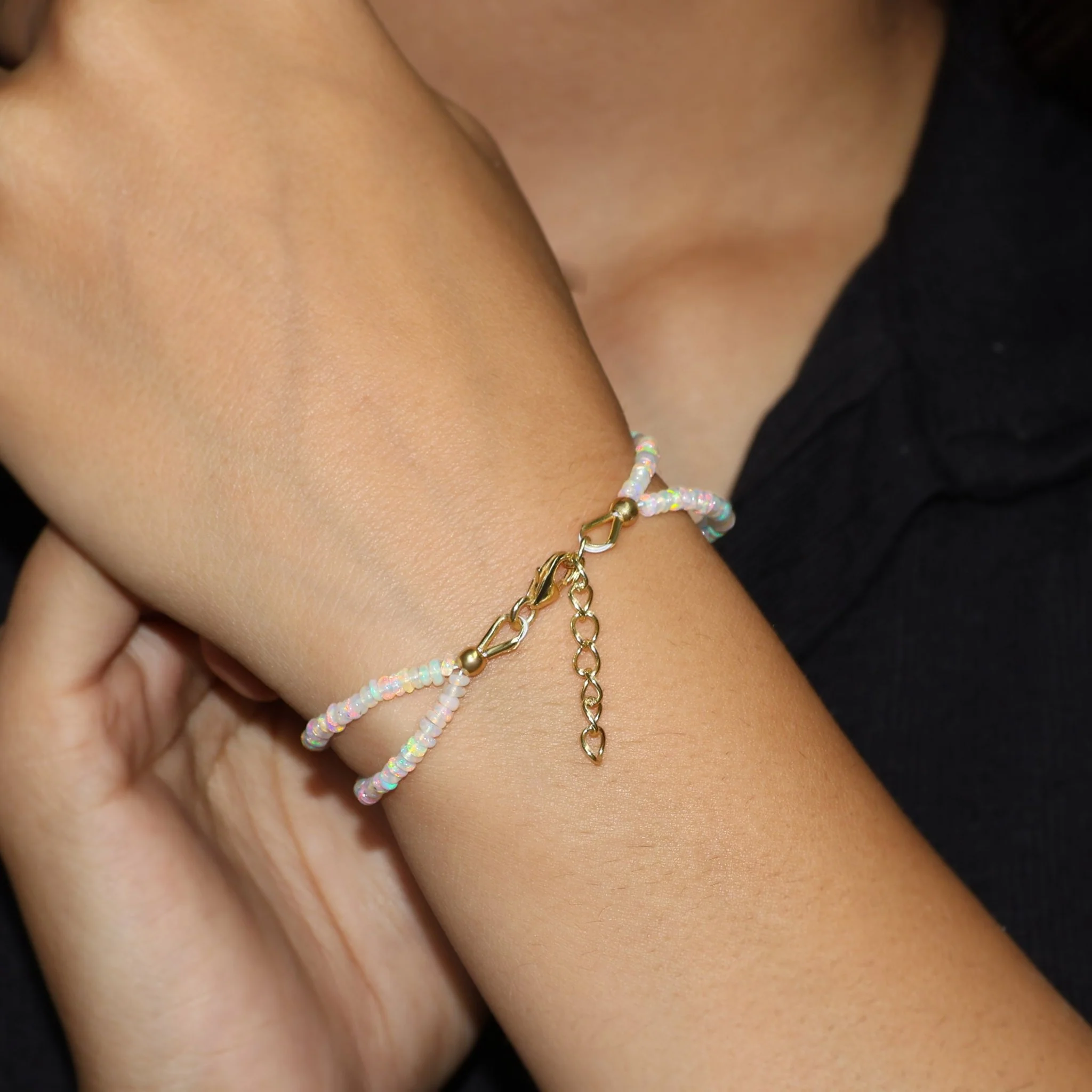 Natural White Opal Two-Strand Kite Charm Beaded Bracelet - Image 3