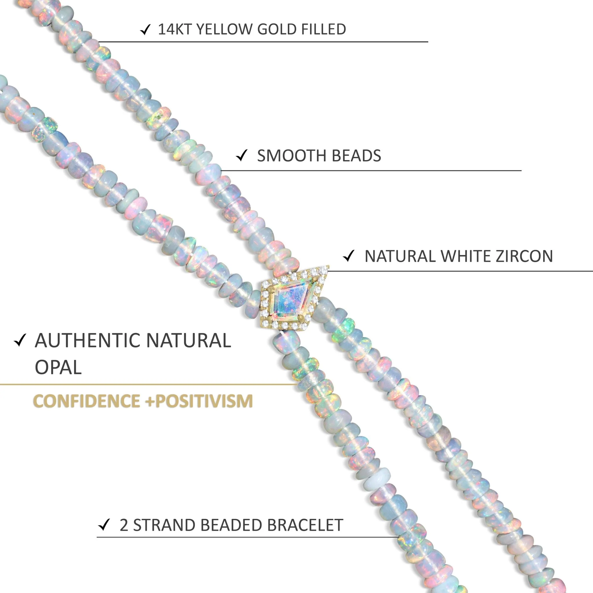 Natural White Opal Two-Strand Kite Charm Beaded Bracelet - Image 4