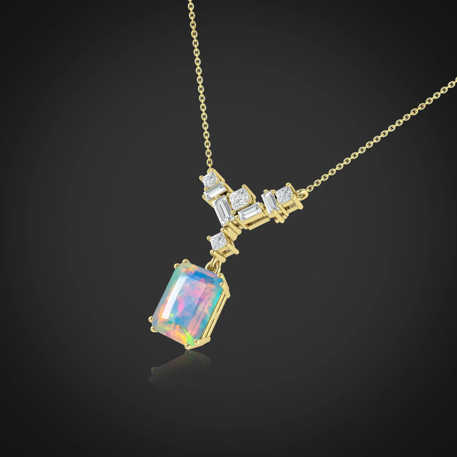 Octagon Multi Fire Opal Pendant Necklace - Image 3