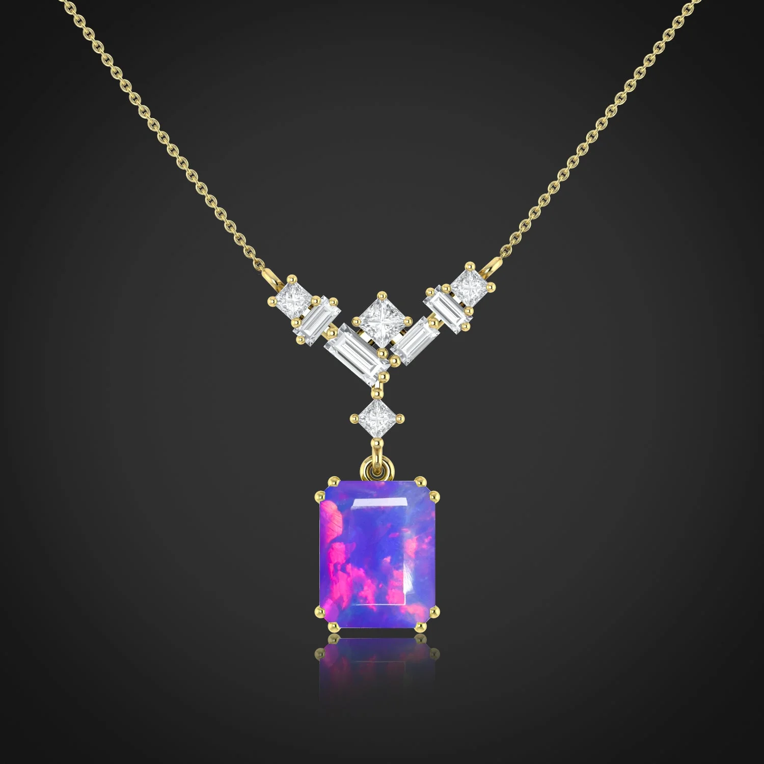 Octagon Multi Fire Opal Pendant Necklace - Image 4