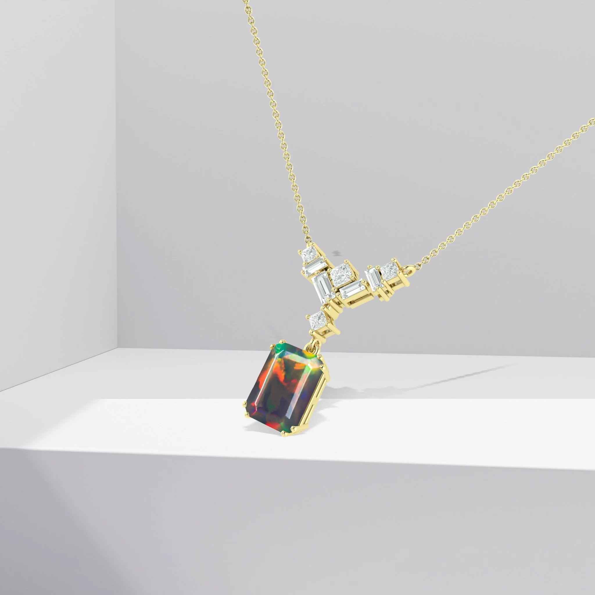 Octagon Multi Fire Opal Pendant Necklace - Image 5