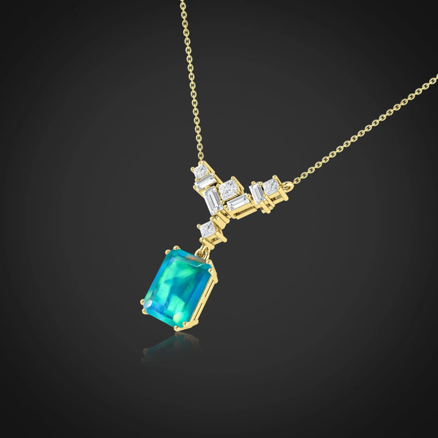 Octagon Multi Fire Opal Pendant Necklace - Image 6