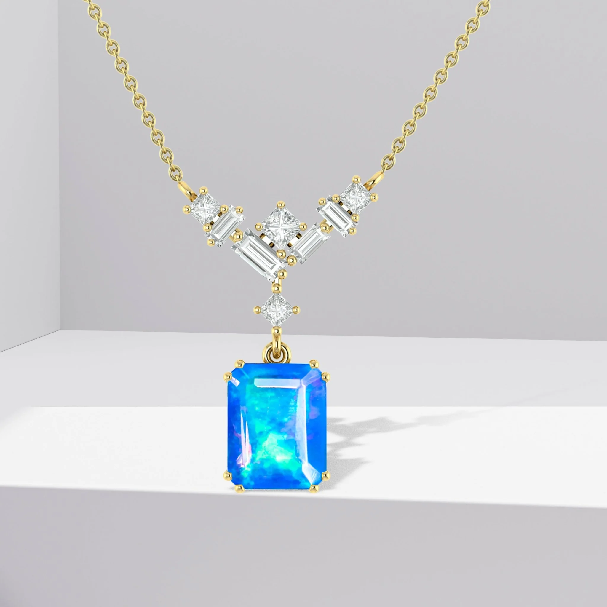 Octagon Multi Fire Opal Pendant Necklace - Image 7