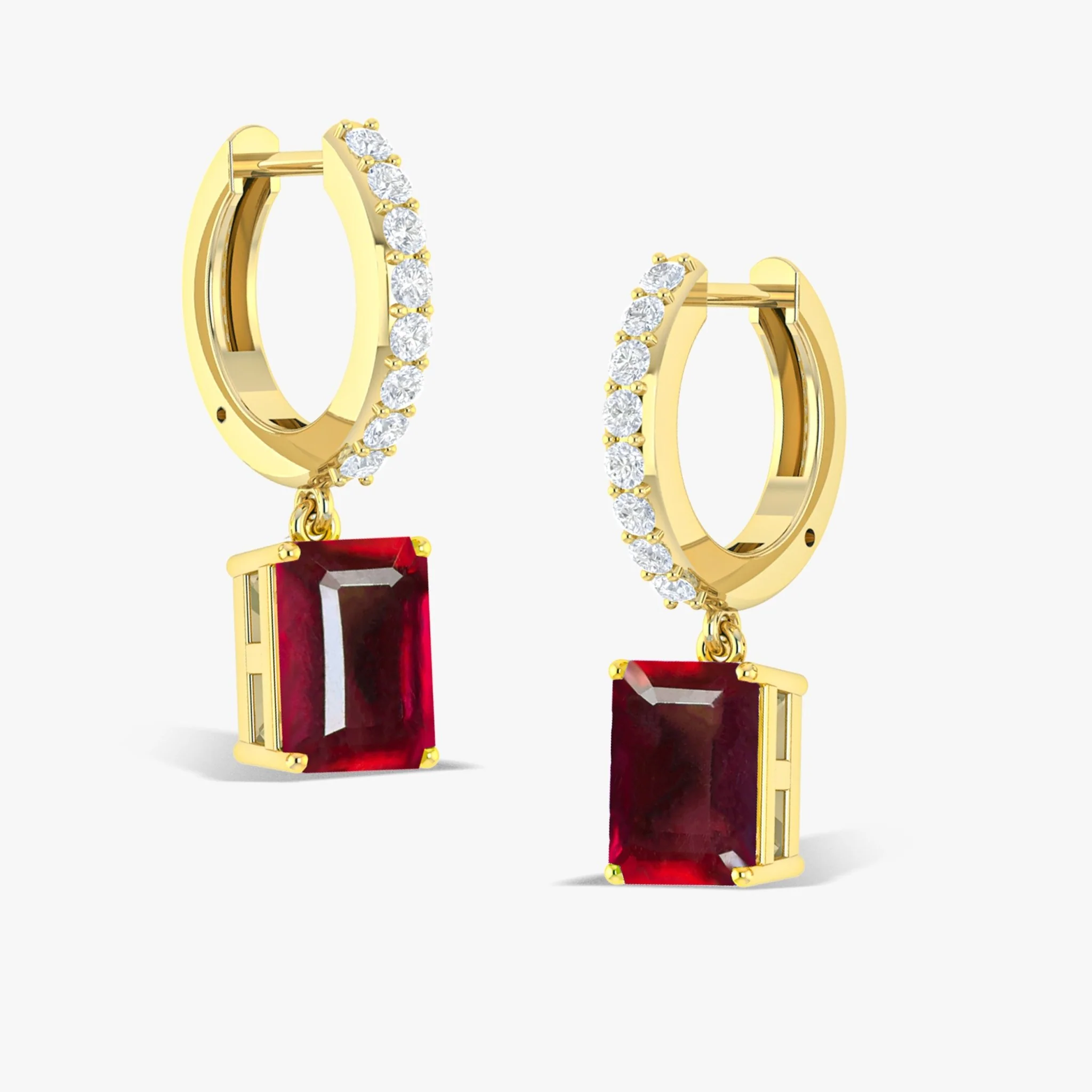 Octagon Red Ruby Drop Hoop Earrings - Image 5
