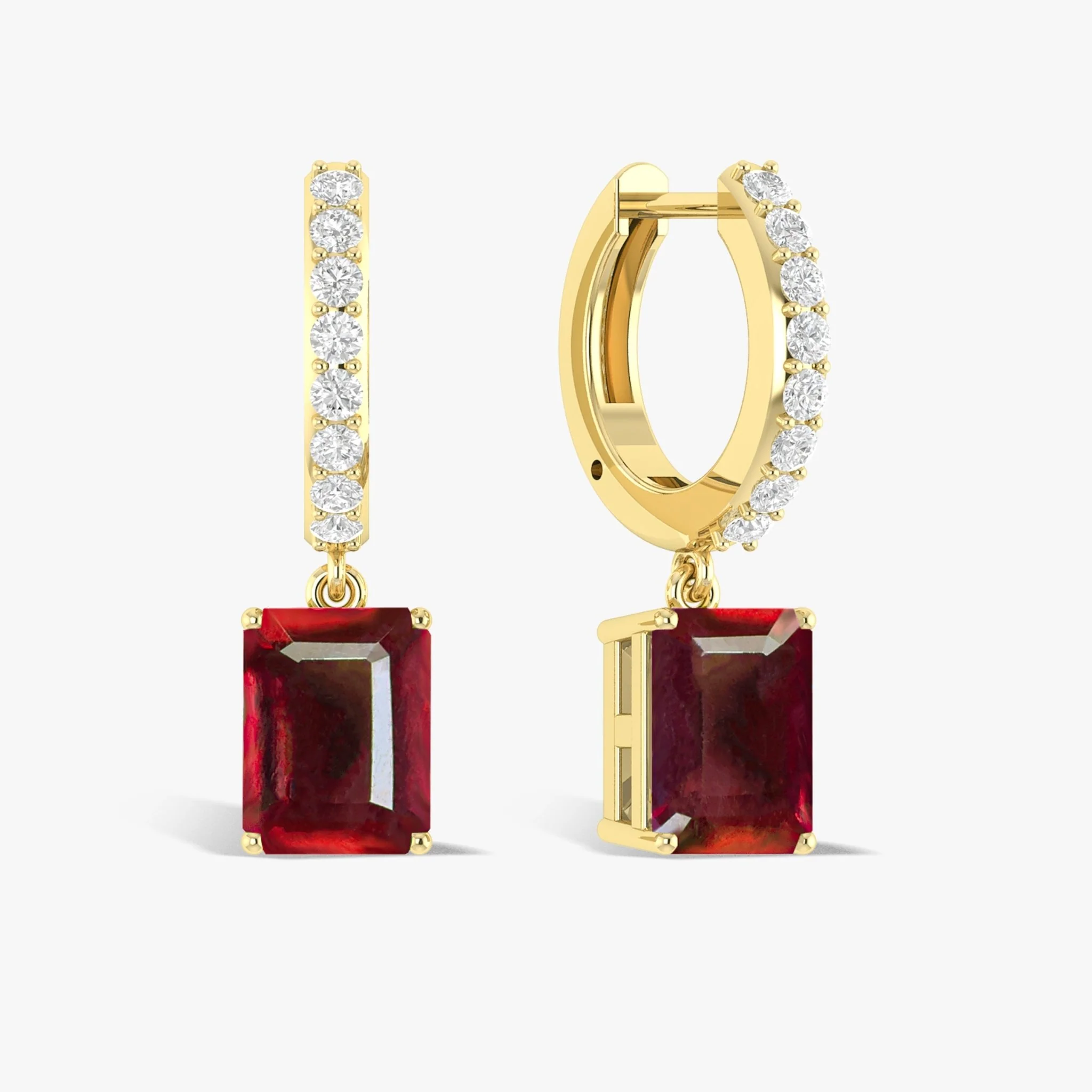 Octagon Red Ruby Drop Hoop Earrings - Image 6